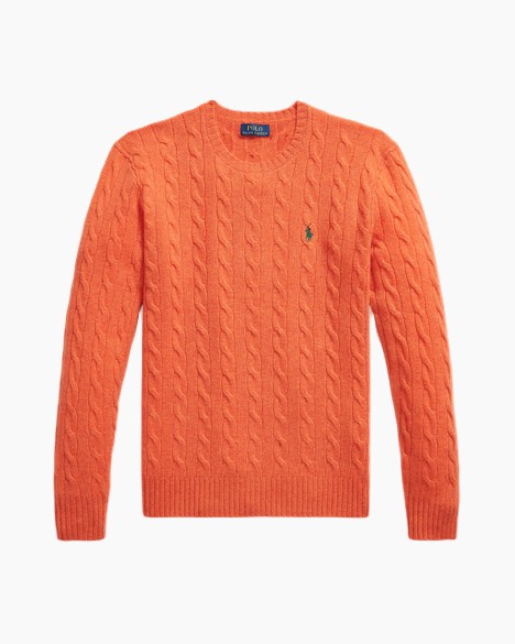 Kabeltrui, Oranje, Ronde hals, Lange mouwen