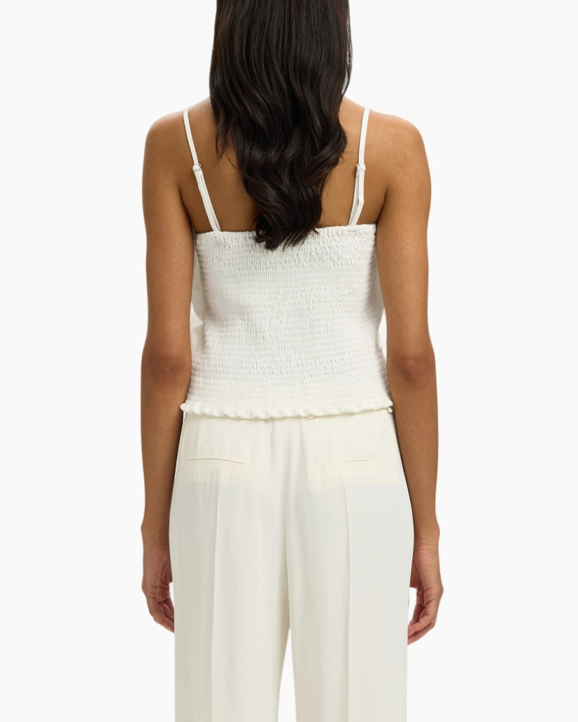 top, ruffled, spaghetti straps, wit, tanktop