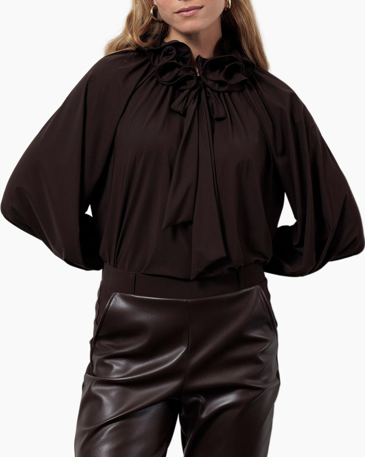 Blouse Palmer Ruffle Blouse Donker Bruin