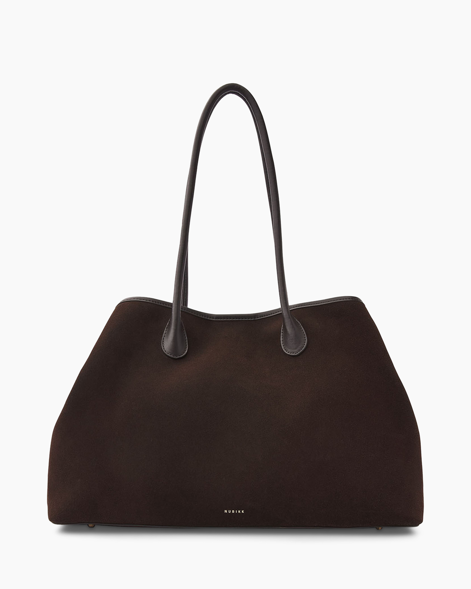 bruin, suède, tote, handtas, dubbele-rong