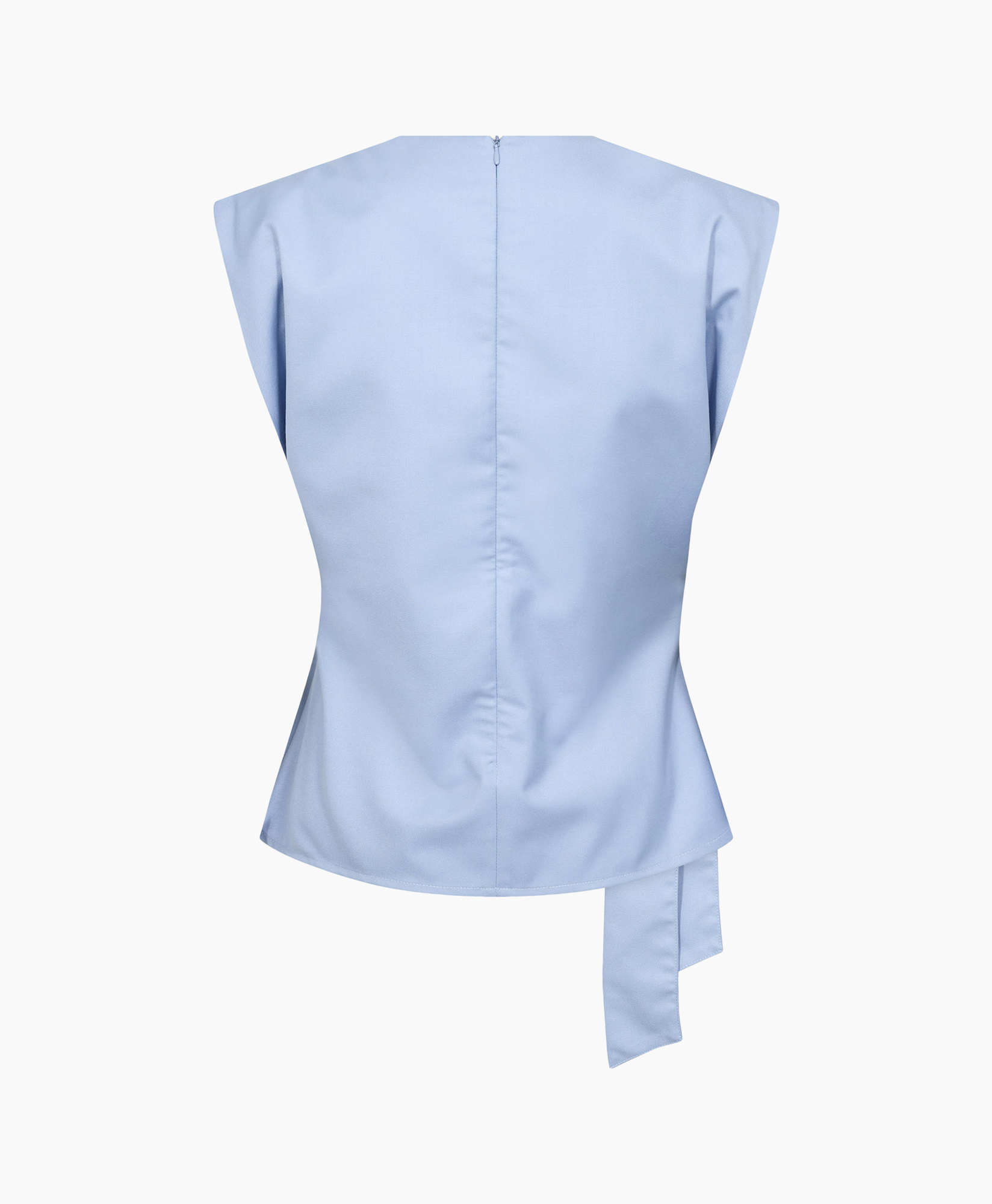 top, blouse, zonder mouwen, wrap, lichtblauw