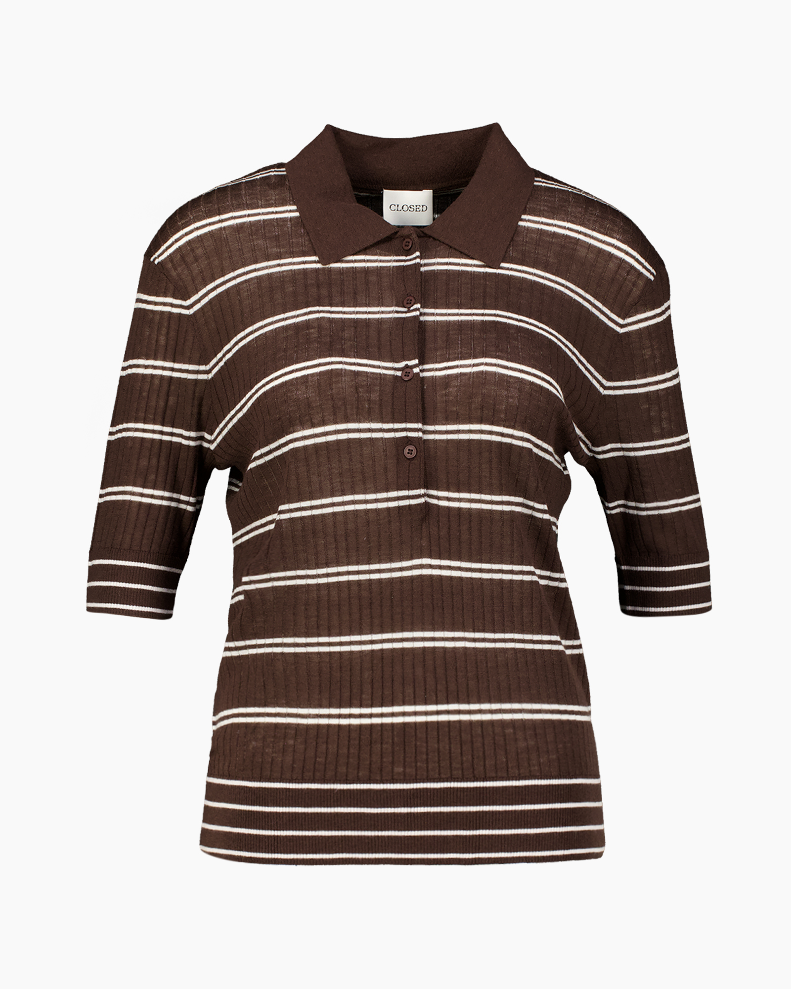 Poloshirt, streep, bruin, korte mouwen, kraag