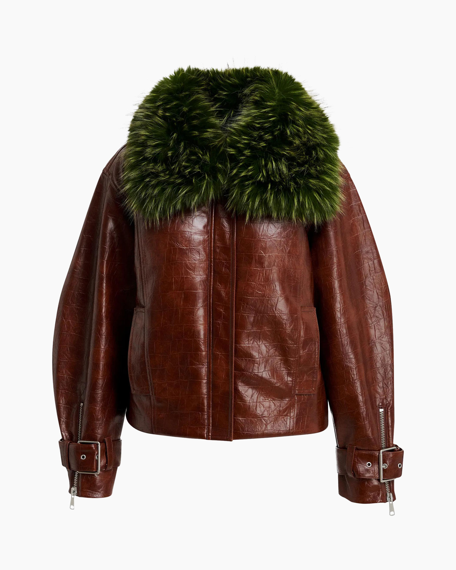 leren jas, bomber, bruin, vossen kraag, ritssluitingen