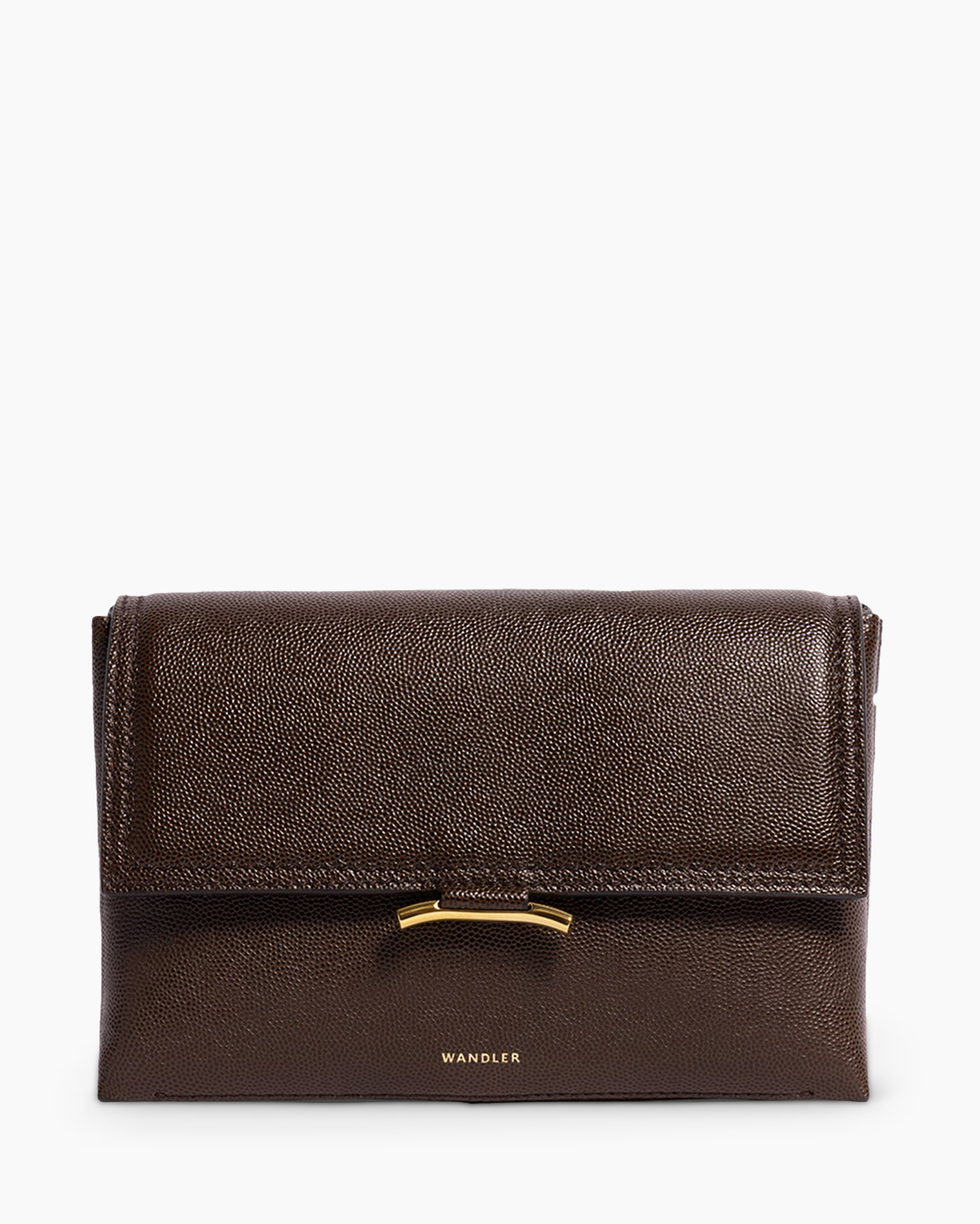 portemonnee, bruin, geribbeld leer, clutch, gouden accent