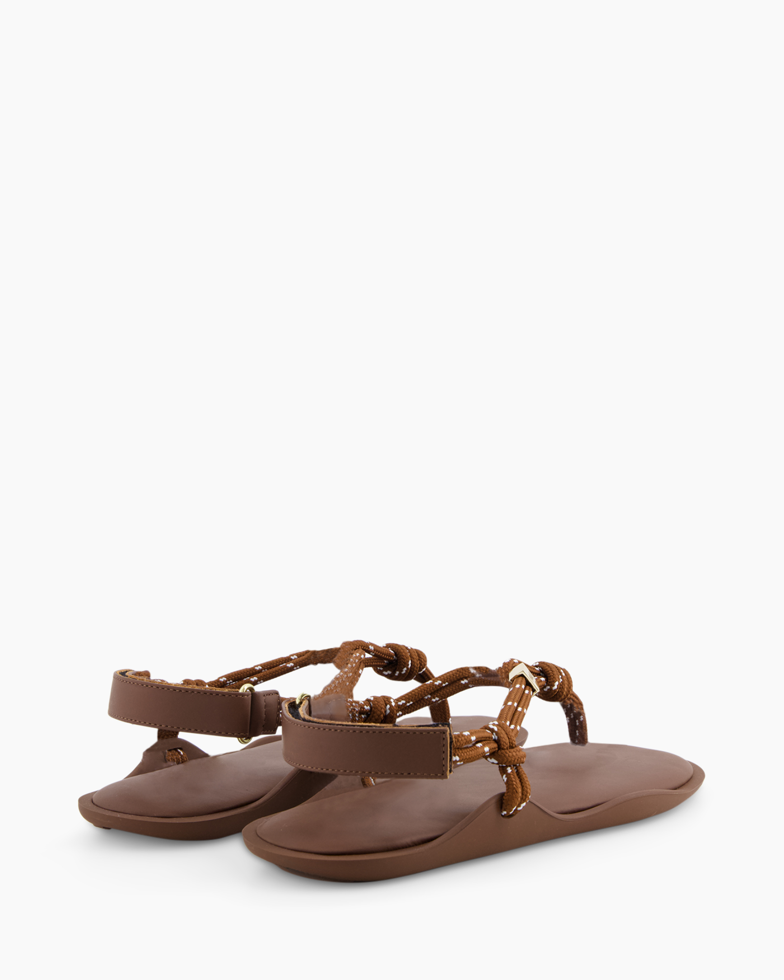 sandalen, bruin, band, geknoopt, plat