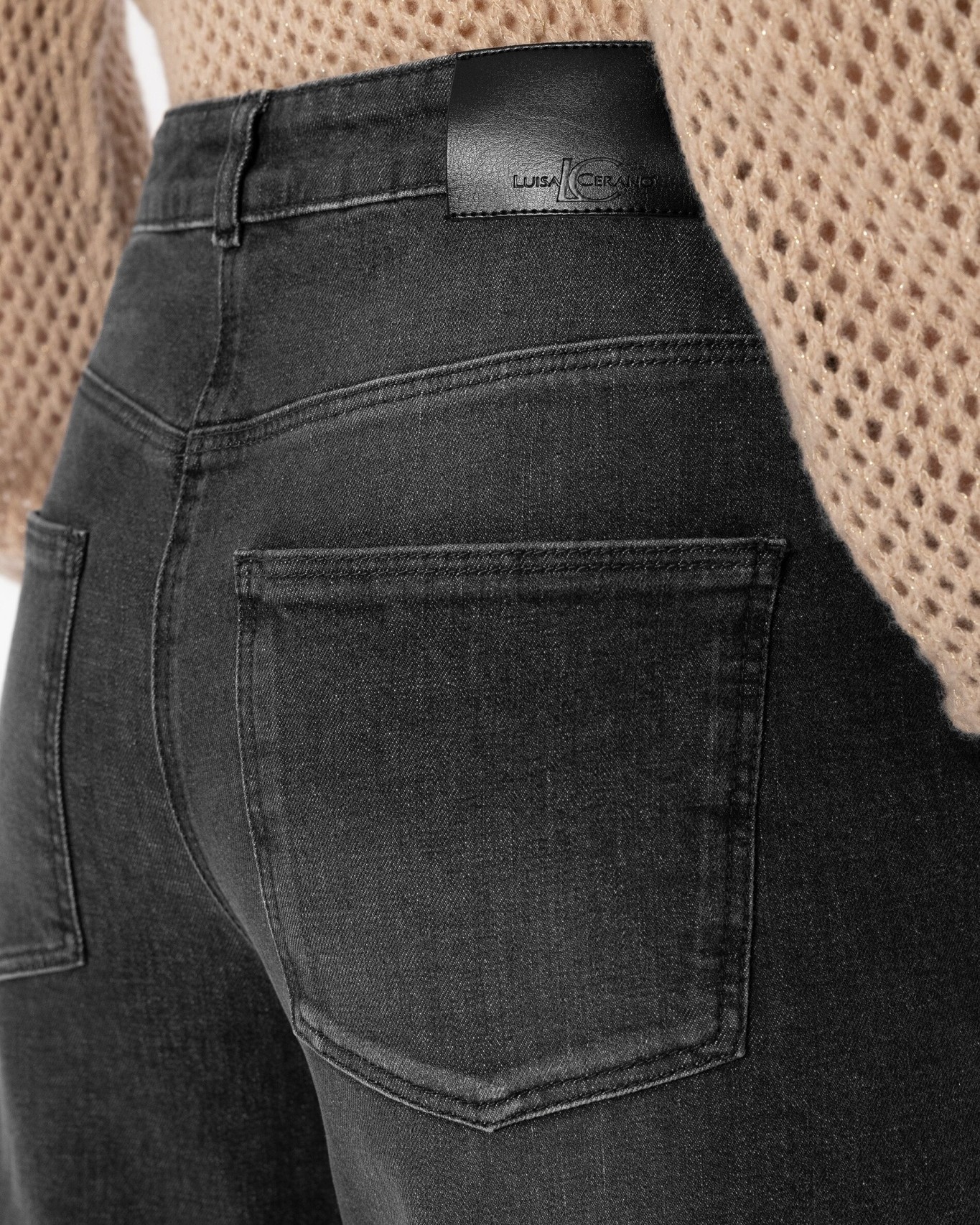 broeken, achterzak, zwart, denim, riemlussen