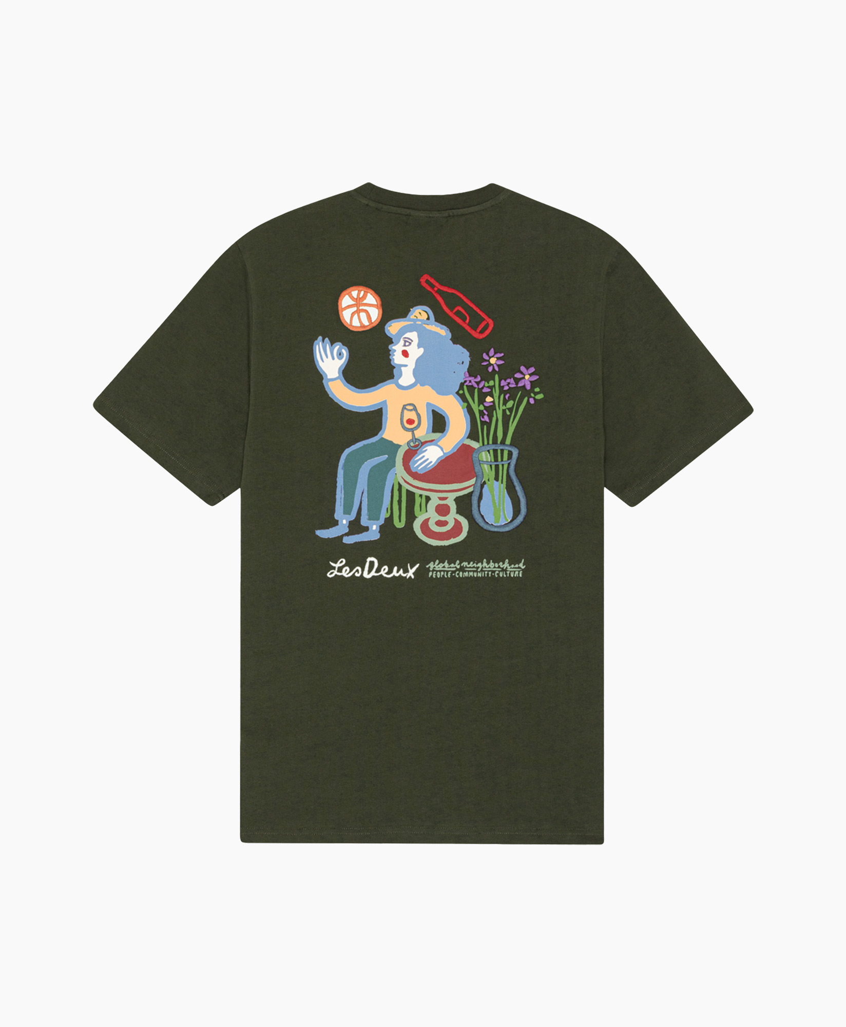 t-shirt, grafische, olijfgroen, korte mouwen, kunst