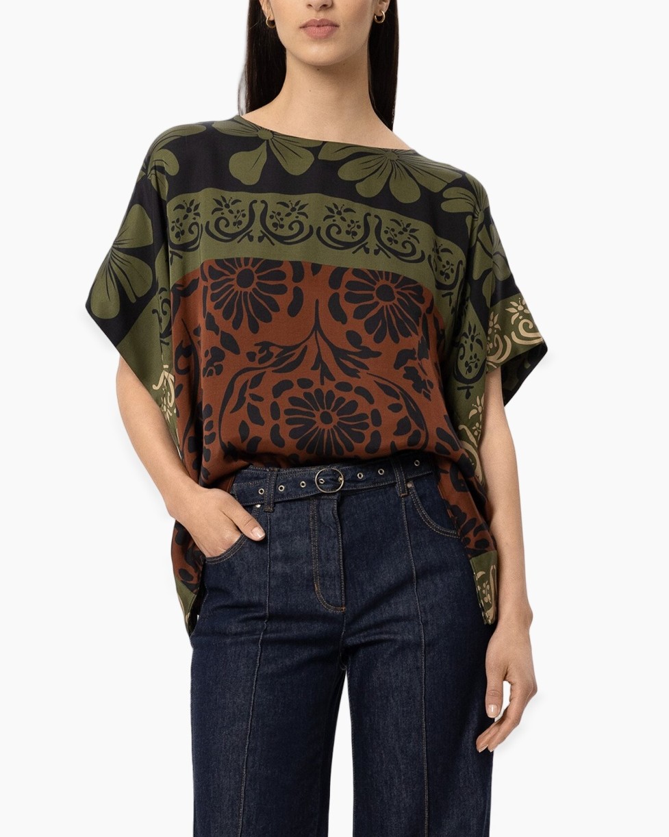 top, blouse, kimono, patroon, kort-sleeve