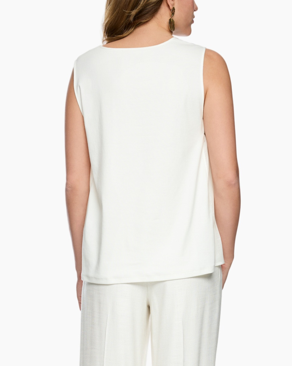 tanktop, mouwloos, beige, bloemenpatroon, linnen-achtig