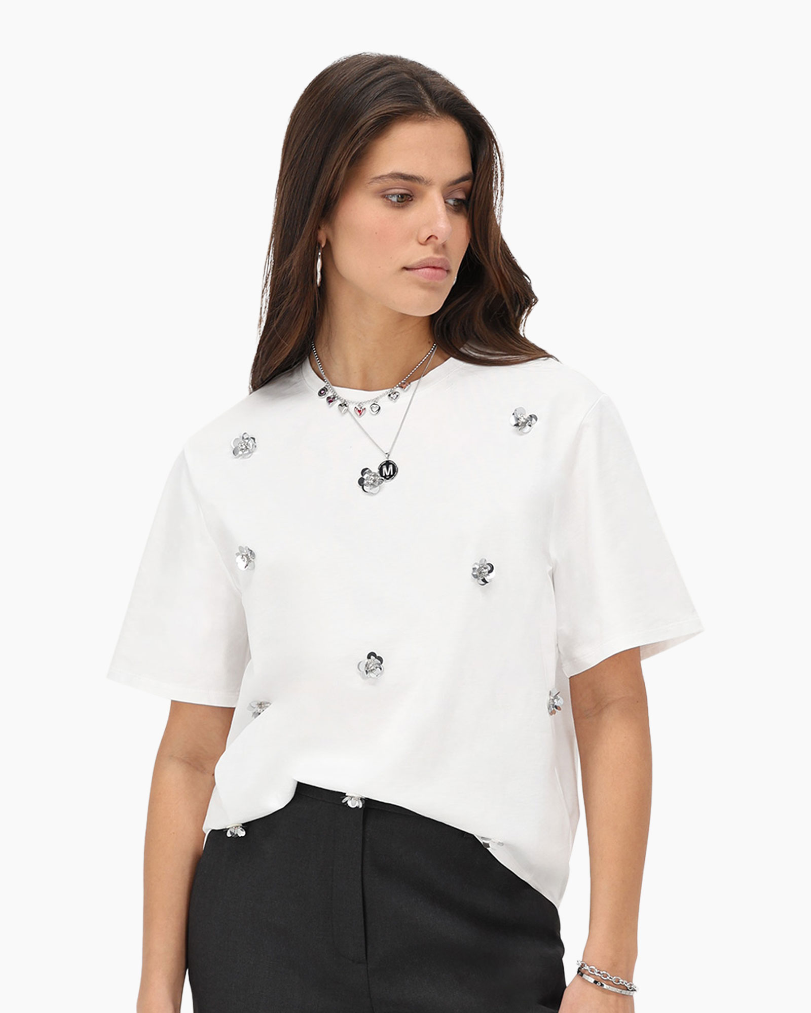 T-shirt Tee Oversized With Flower Embellish Wit