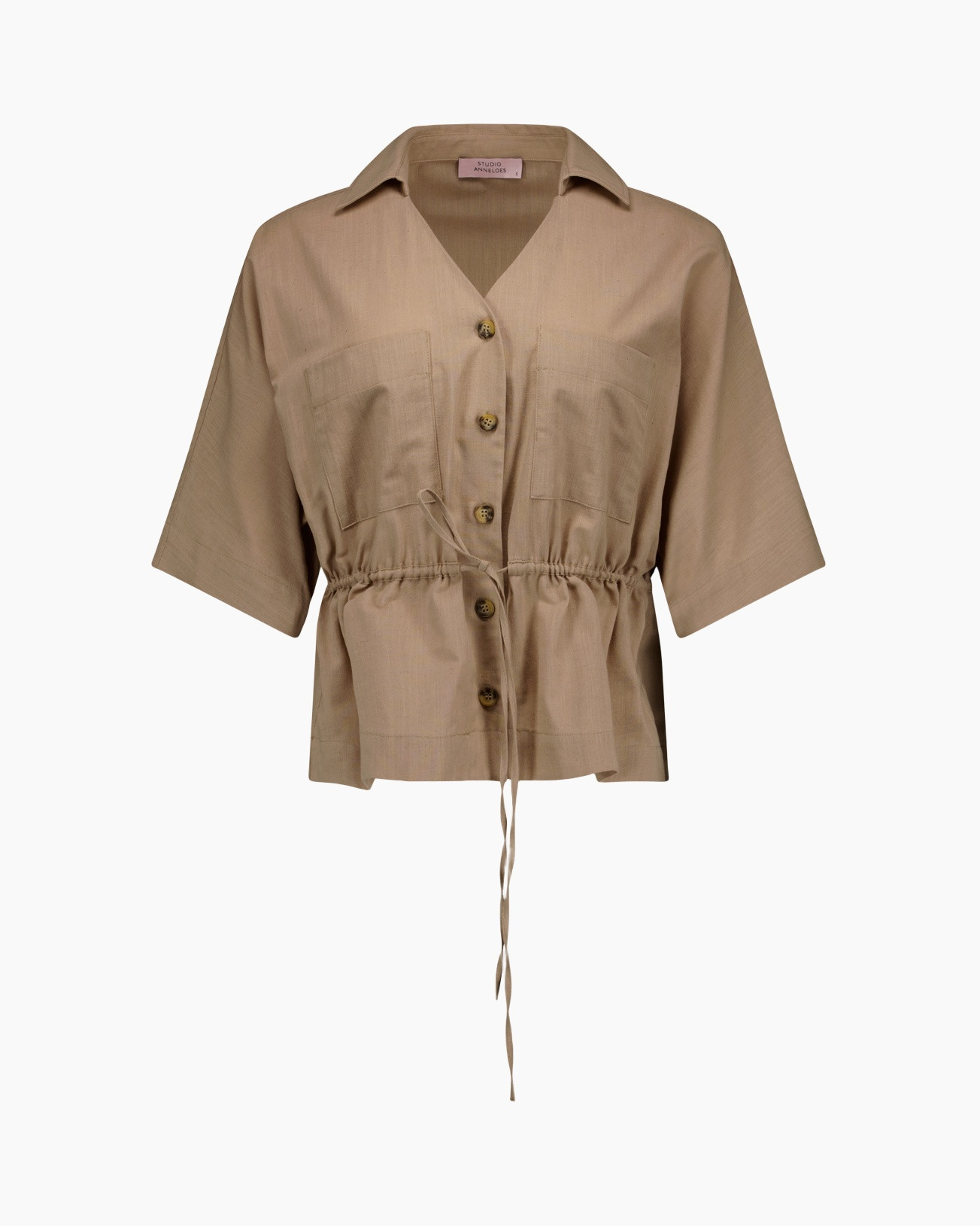 hemd, knopenjas, korte mouw, draaiknop, beige