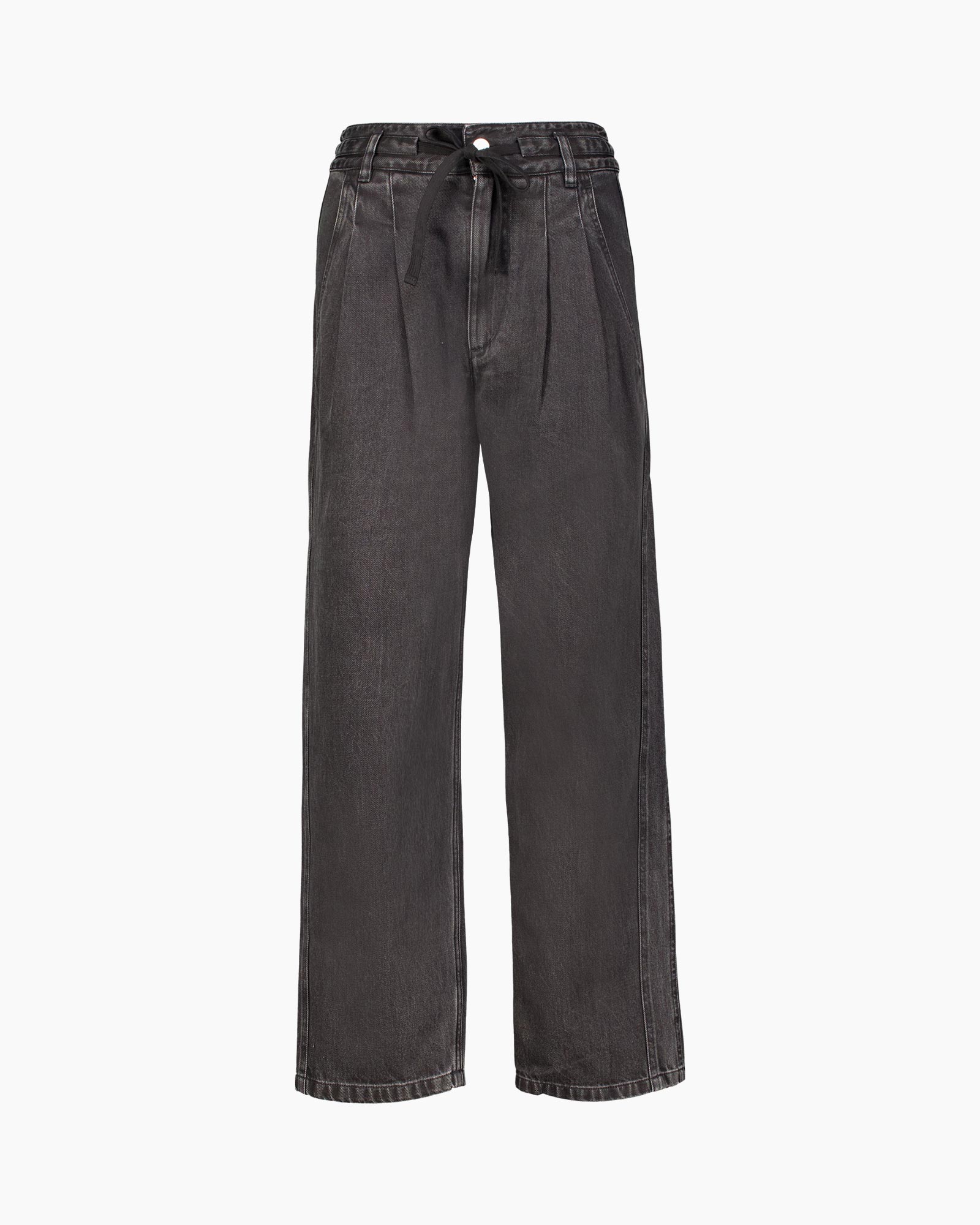 broek, wijdvallend, zwart, denim, trekkoord
