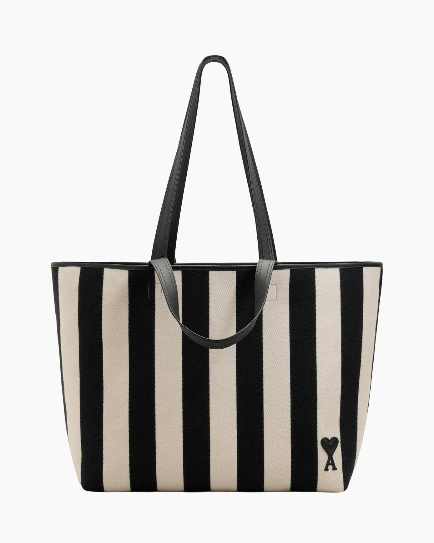 tote bag, striped, beige black, canvas, short handles
