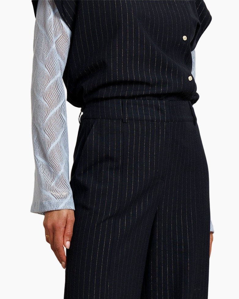 broeken, streep, wijdt, navy/blauw, ruime pasvorm