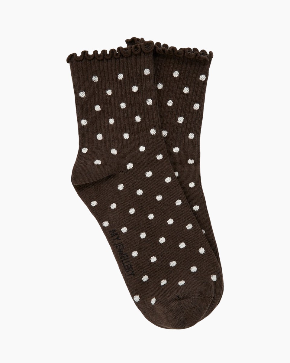 sokken, polkadot, bruin, knee-high, zacht