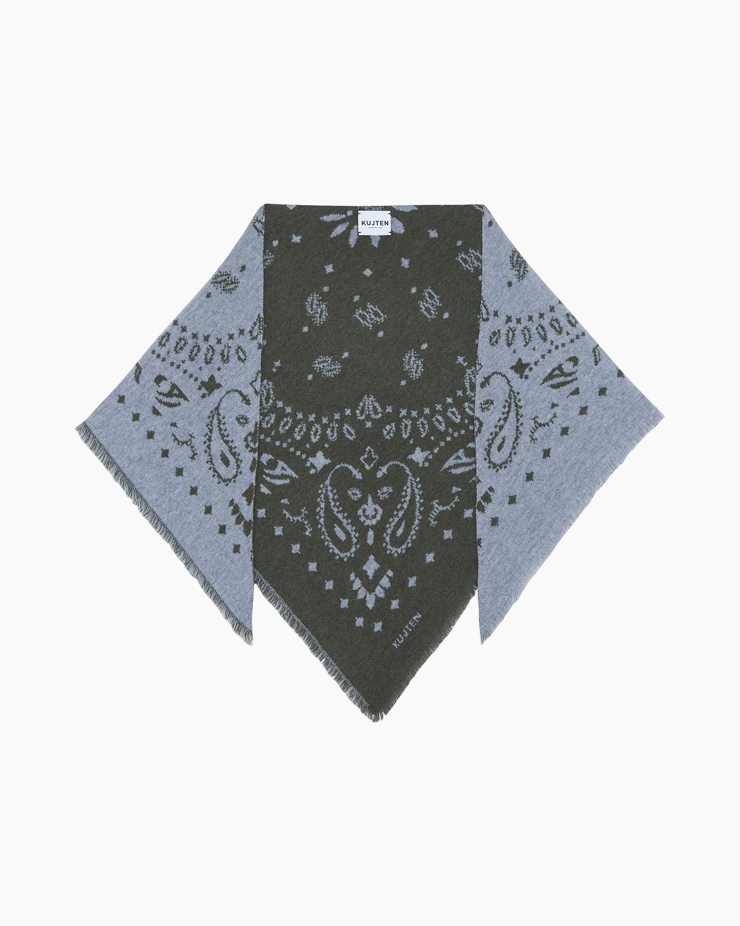 bandanasjaal, gebreide sjaal, paisley patroon, grijs en antraciet