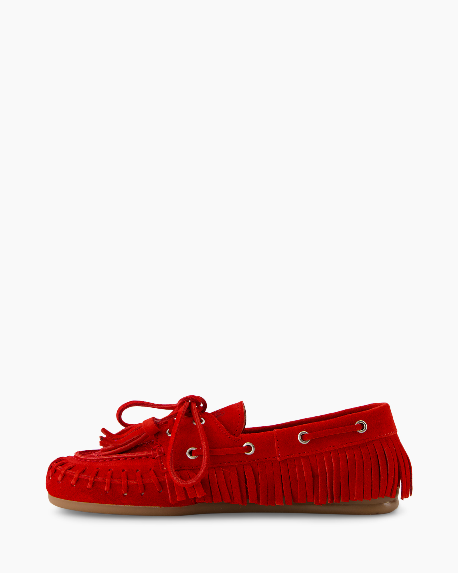 moccasin, fringe, red, leather, lacing
