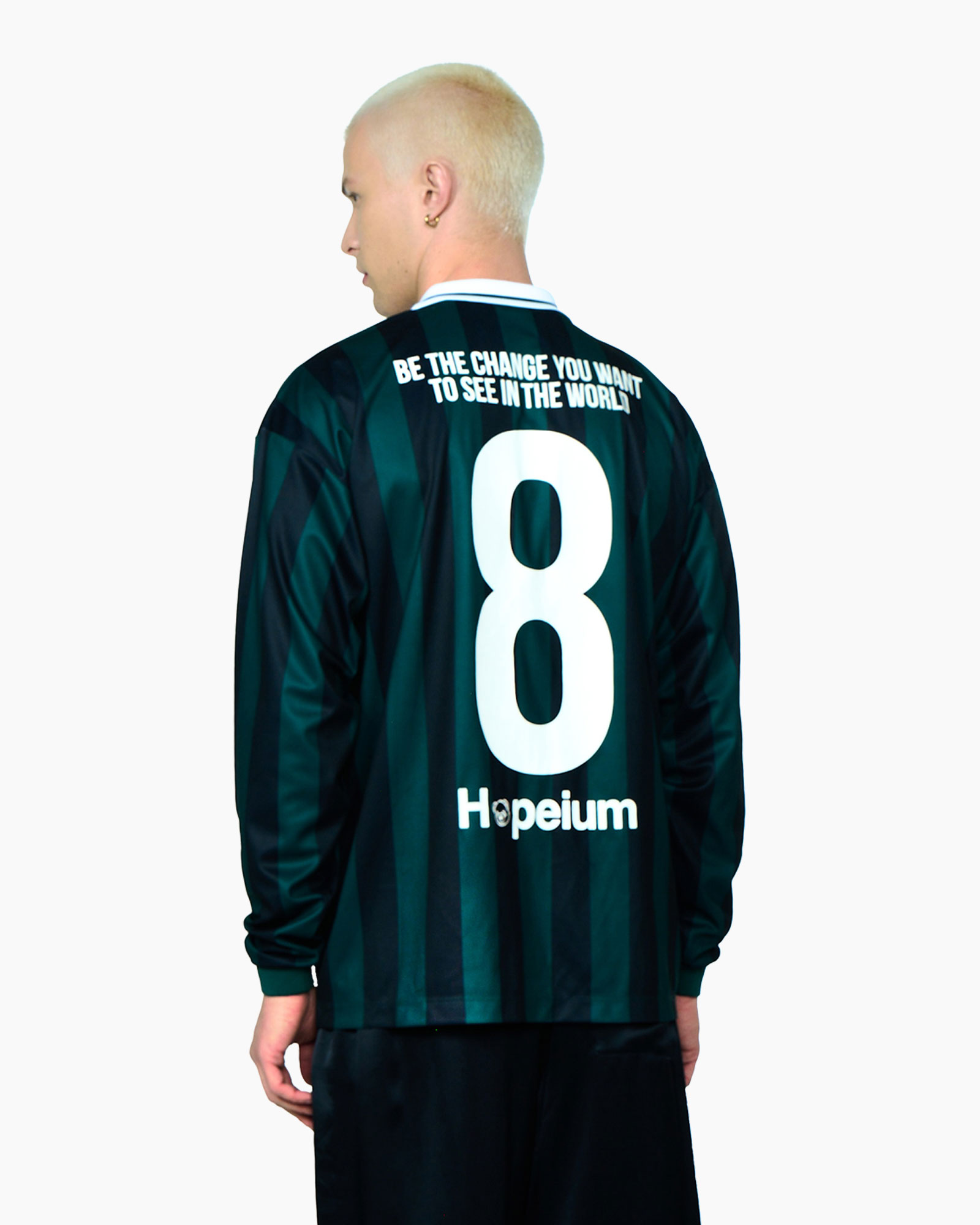 voetbalshirt, gestreept shirt, lange mouwen, groen zwart, logo patch