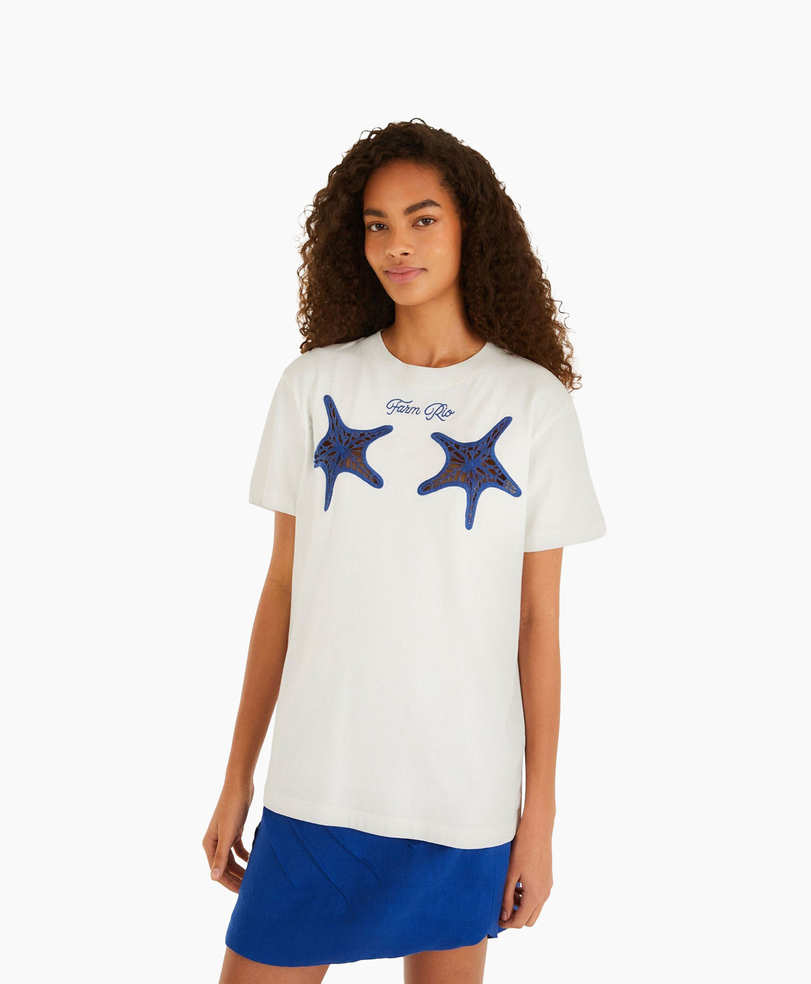 t-shirt, wit, zeesterren print, korte mouwen, vrouw
