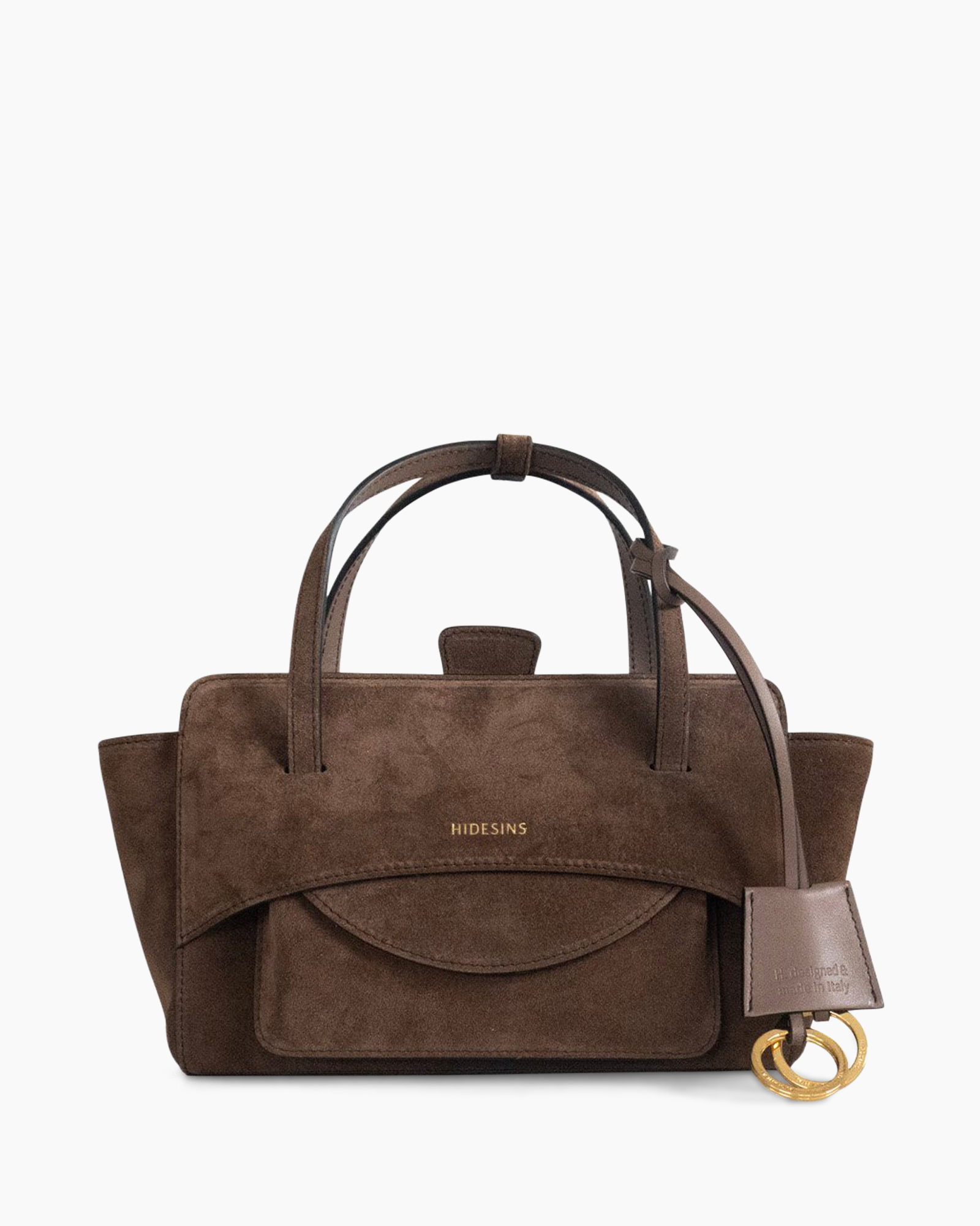 handtas, bruin, suede, bovenhandvat, met vak