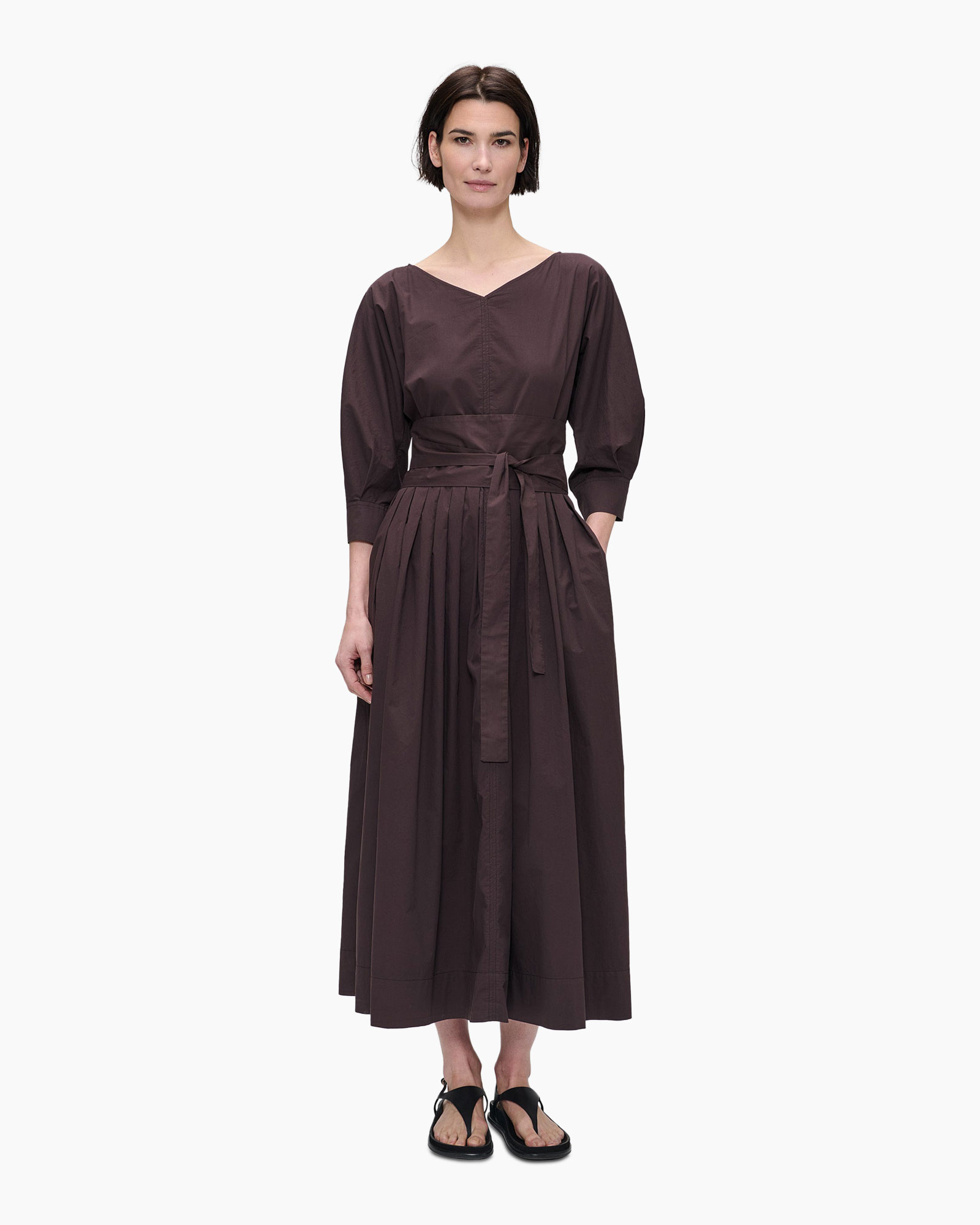 Midi Jurk Paper Cotton Donker Bruin
