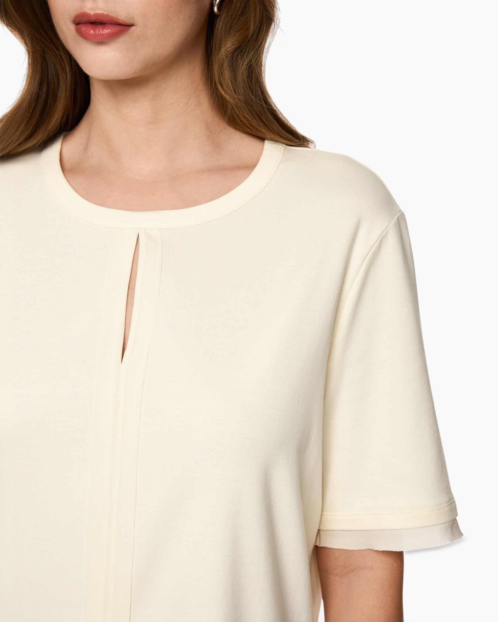 blouse, mouwloos?, short sleeve, plooit, kraagloze?, neutraal