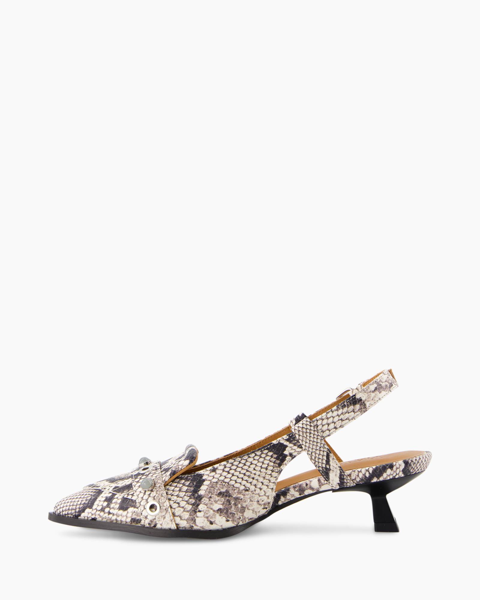 open-toe, snake-print,  slingback, kitten-heel, flat-heel