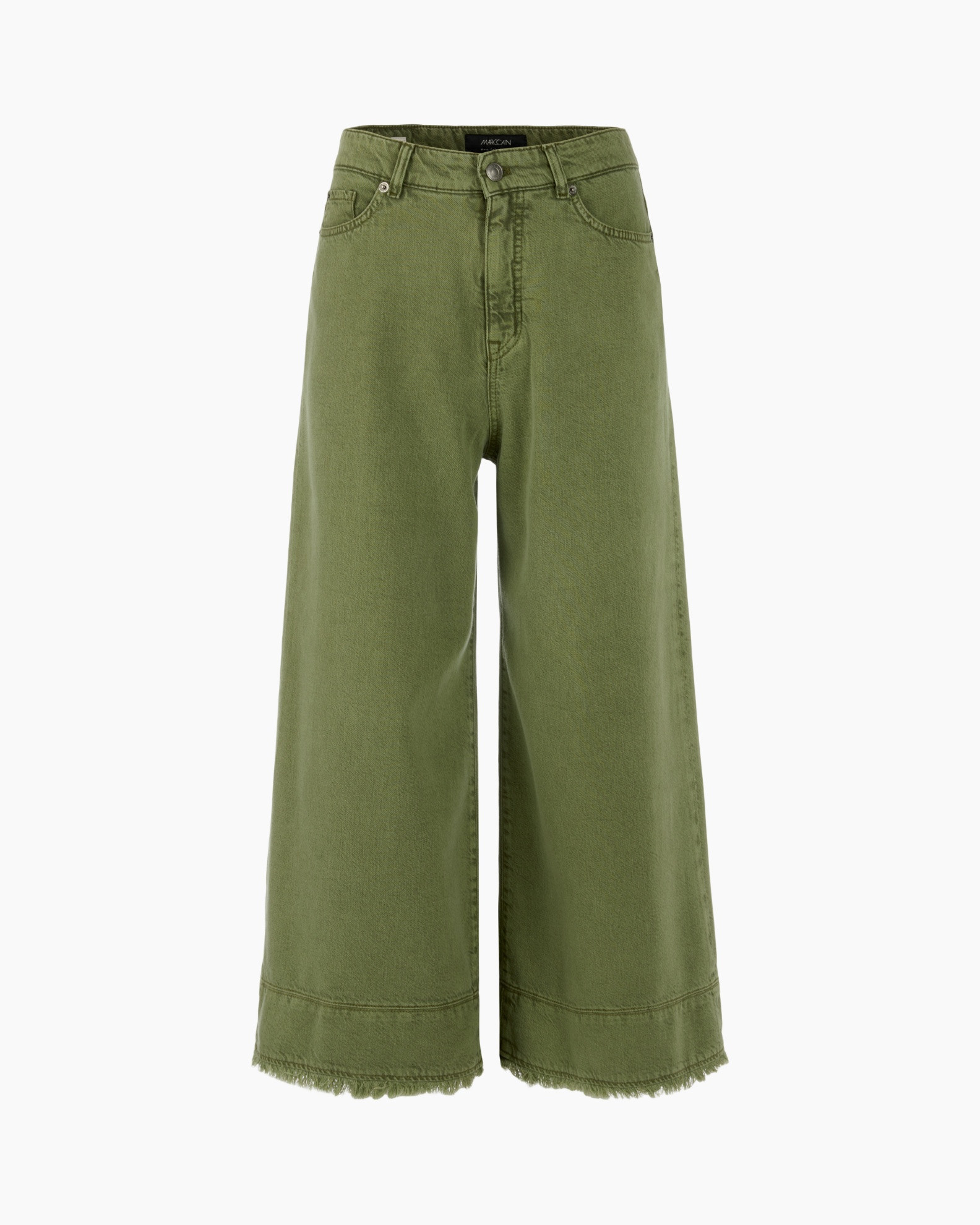 pants, culottes, olive, wide-leg, denim-like, frayed-hem
