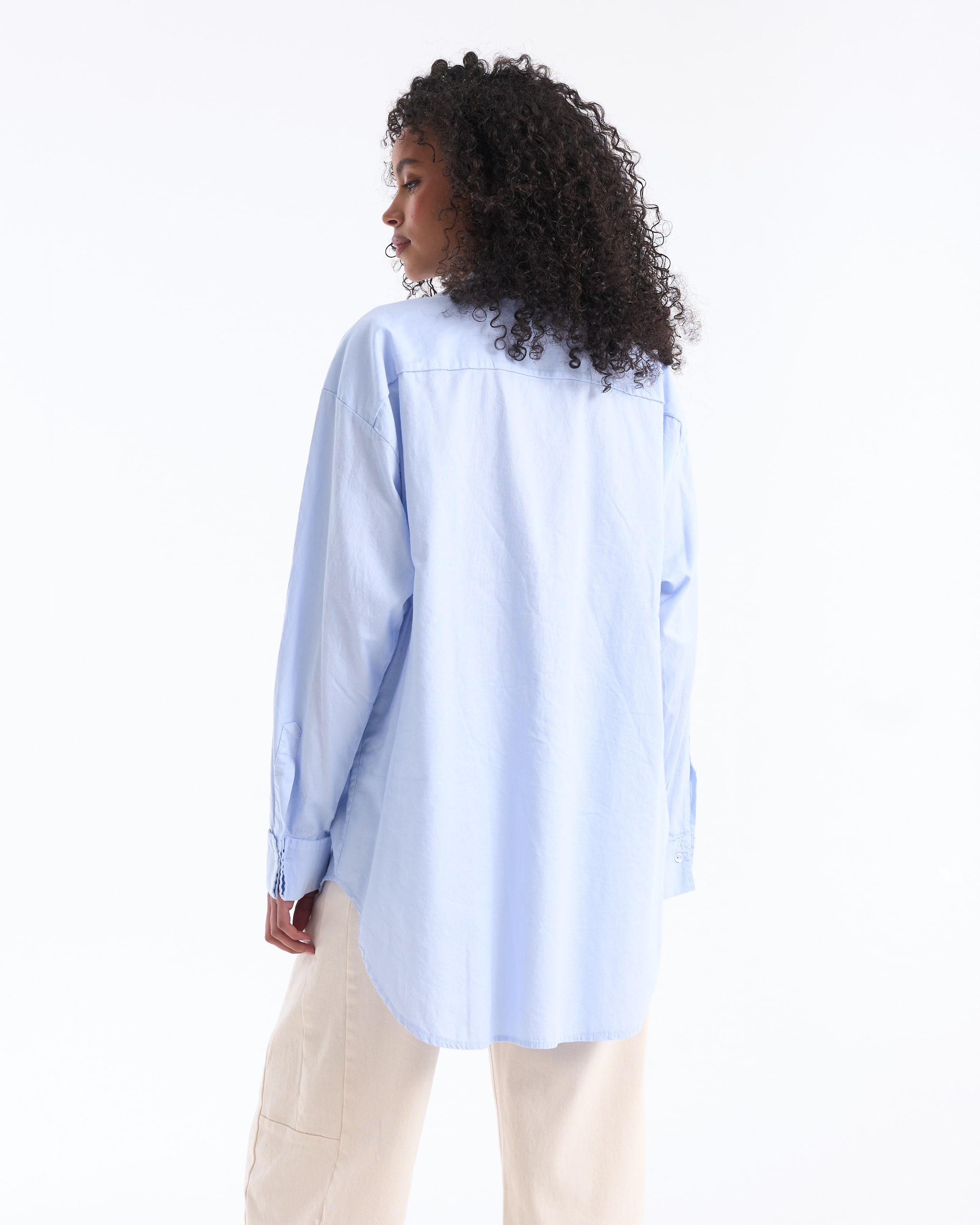 hemd, oversize, lichtblauw, knopenblouse, kraag, Shirt, Oversized, Lichtblauw, Kraag, Lange mouwen