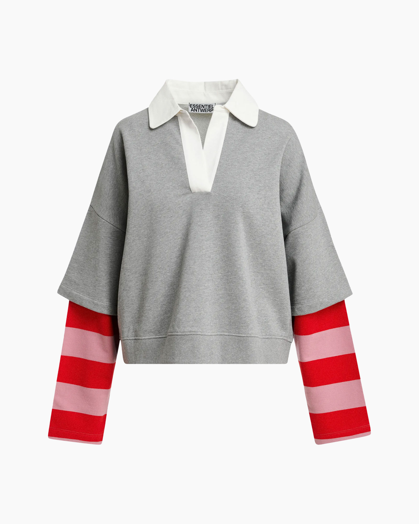 hoodie, grijs, laagjes, brede-mouwen, gestreepte-mouwen