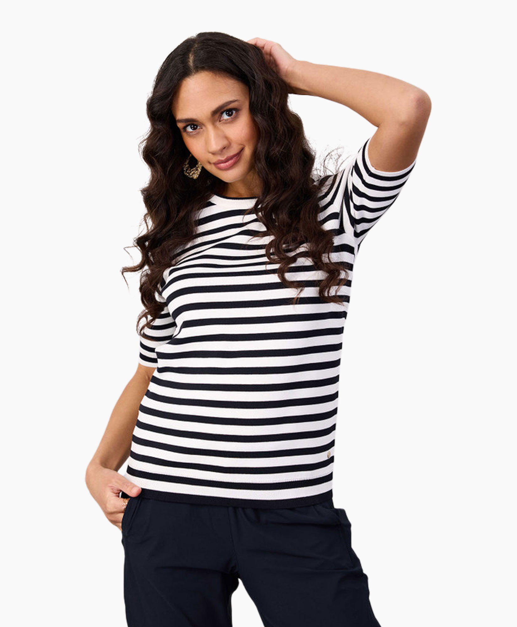 Pullover Luna Stripe Short Slv Ecru