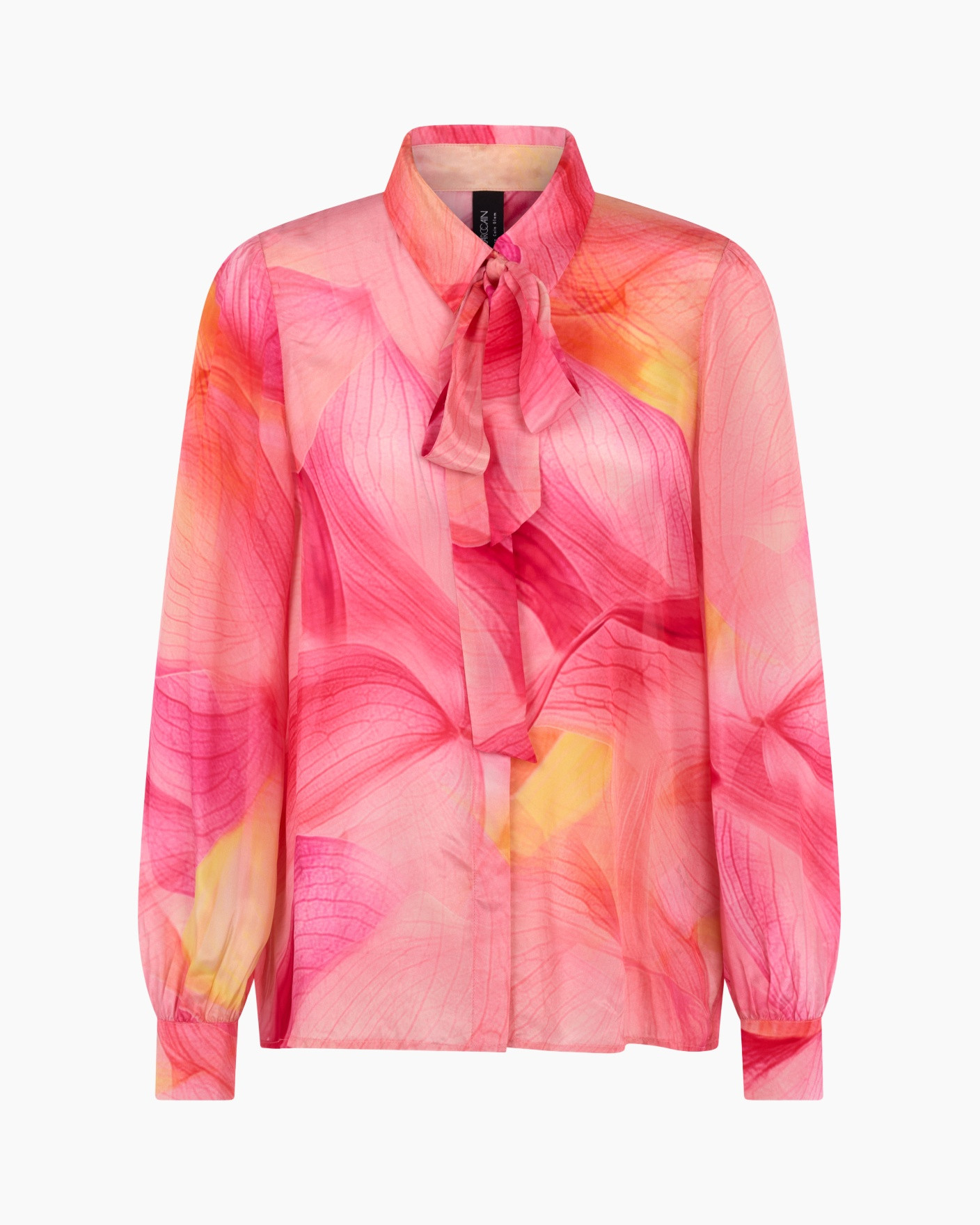 blouse, pink, tie-neck, long-sleeve, floral-pattern