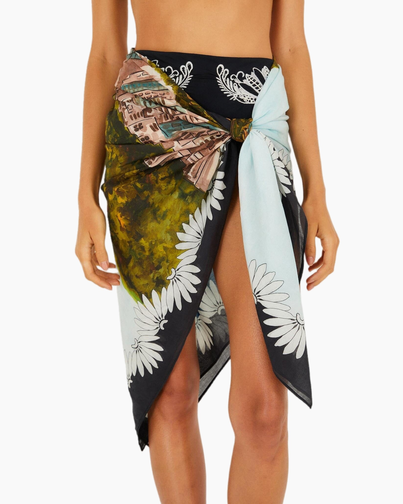 sarong, omlaag, pareo, strandkleding, bloempatroon