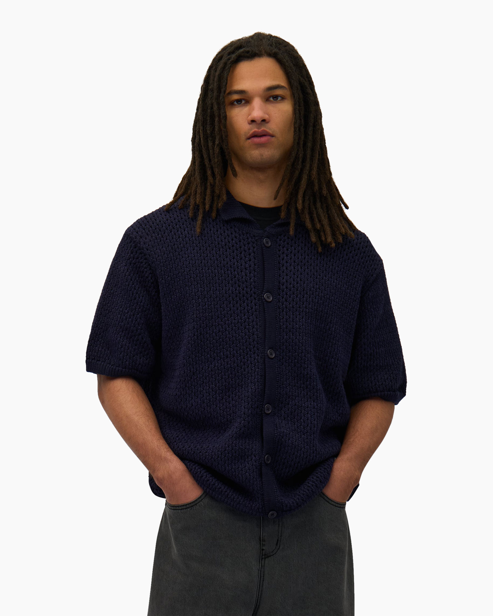 Overhemd Crochet Shirt Donker Blauw