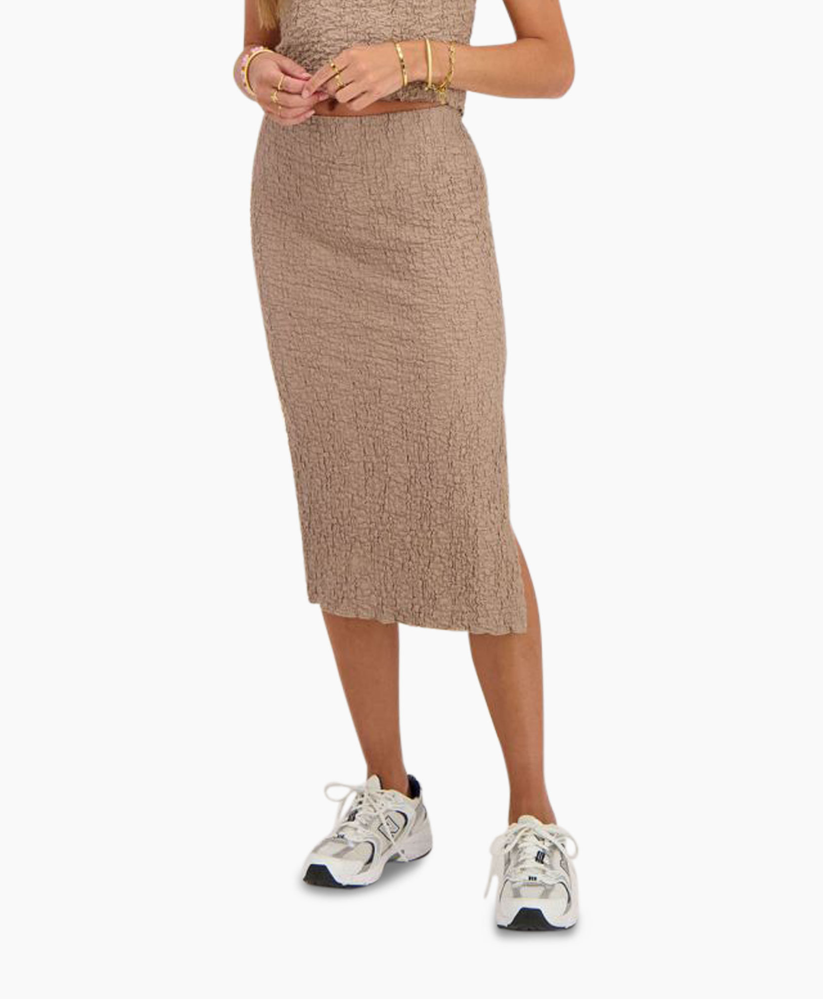 Rok Bubble Midi Skirt Beige