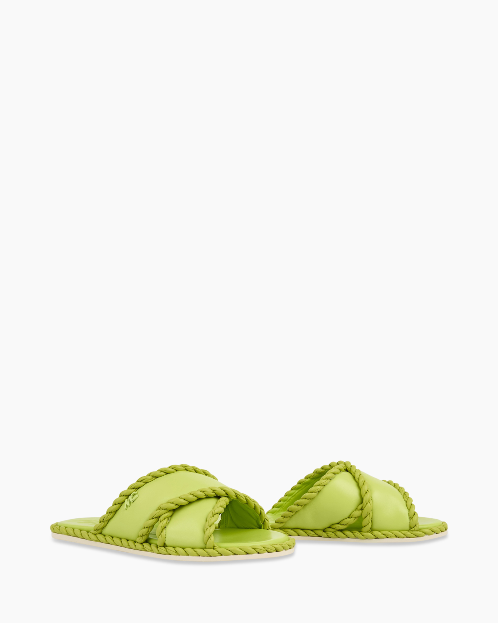 sandaaltakken, sandalen?, open-toe, felgroen, gewevenriemen