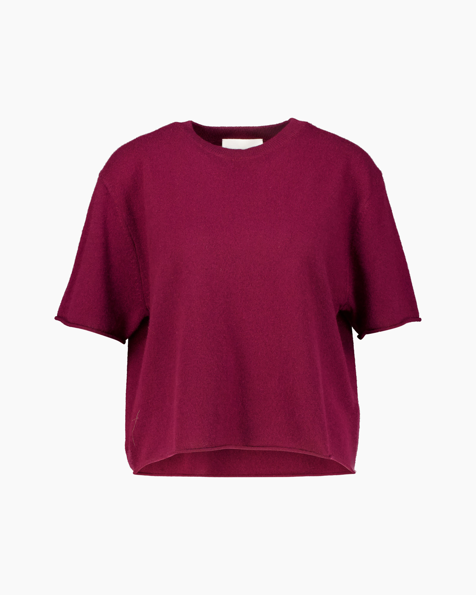 top, mouwen kort, magenta, gebreid, rond hals