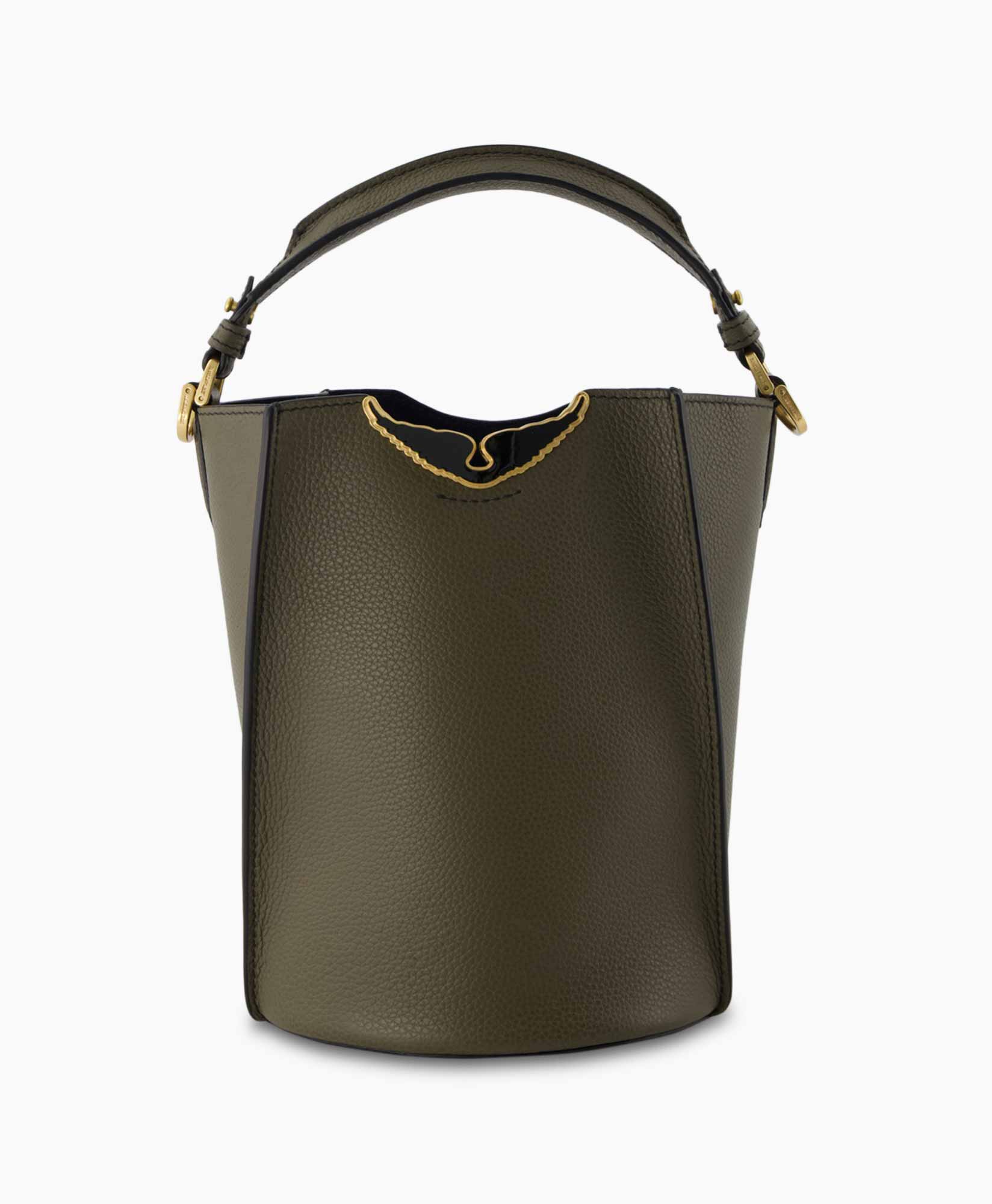 Schouder / Hand Tas Borderline Bucket Grained Leat Antraciet