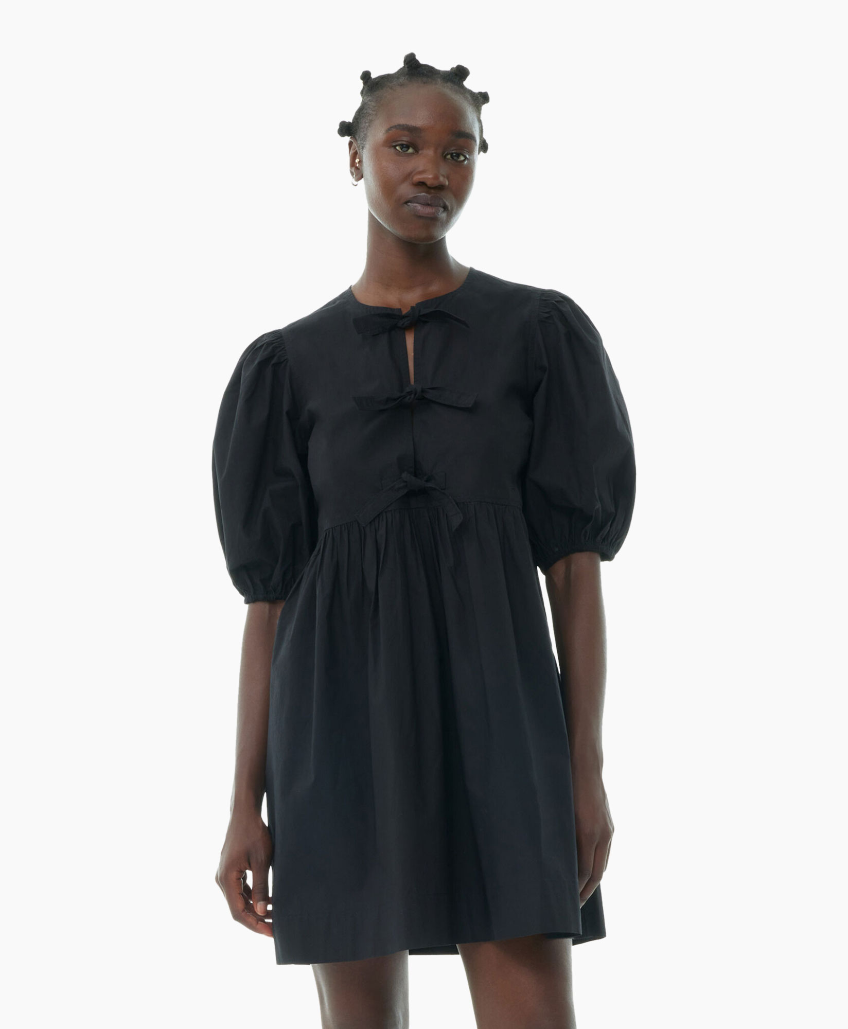 Mini Jurk Cotton Poplin Tie String Zwart