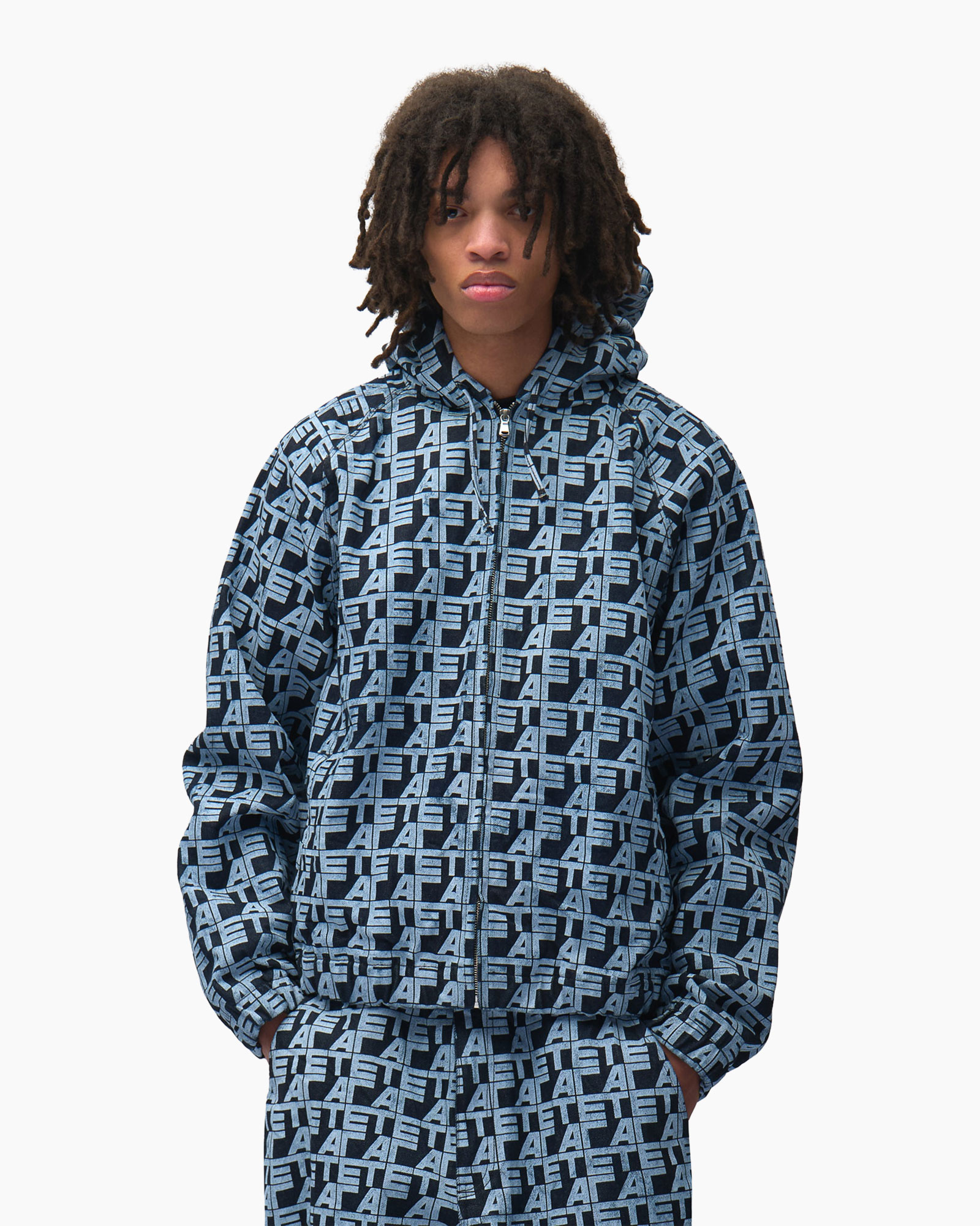 hoodie, jas, rits, patroon, blauw