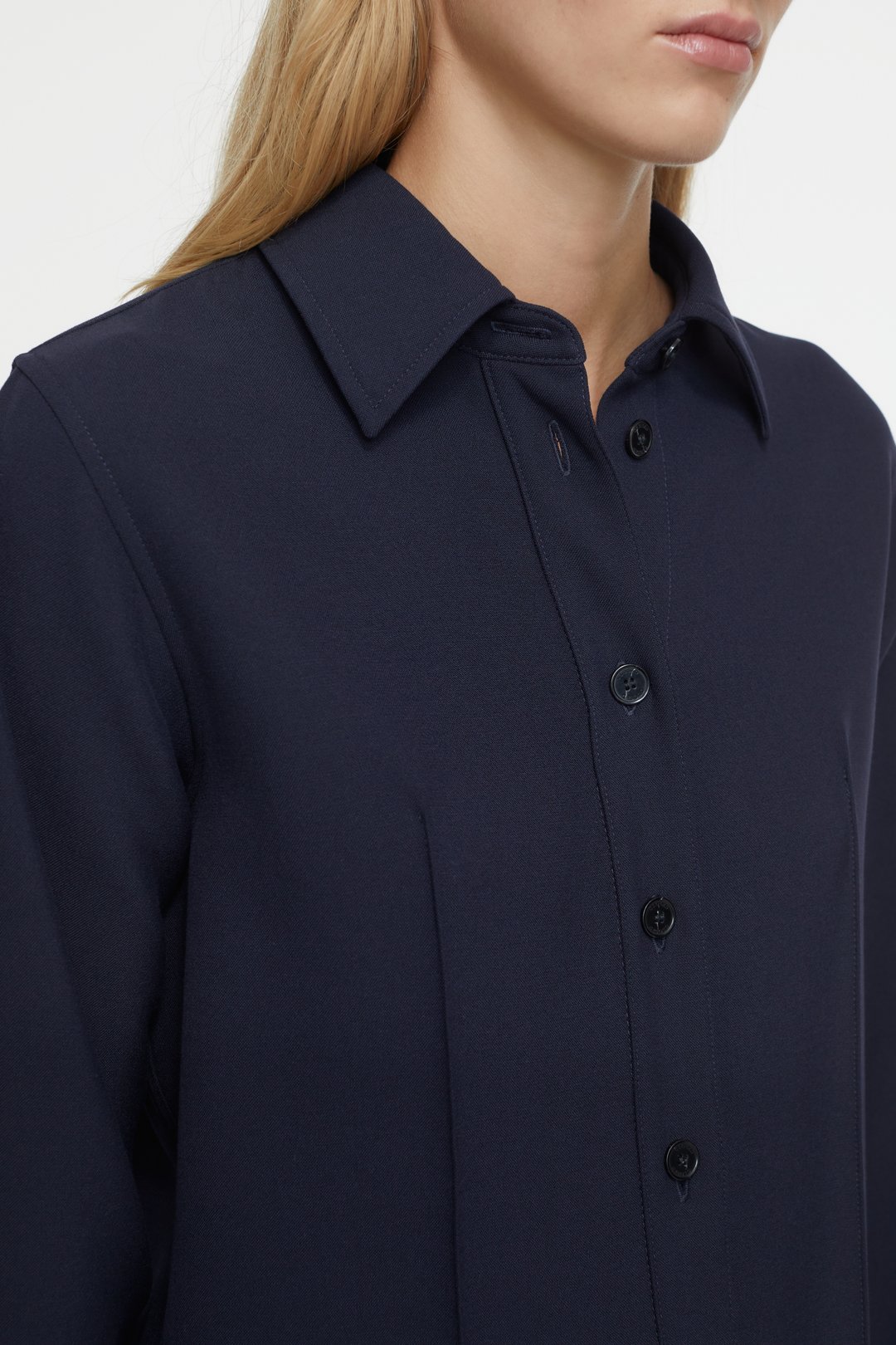 Closed Blouse Pintuck Shirt Basic Donker Blauw