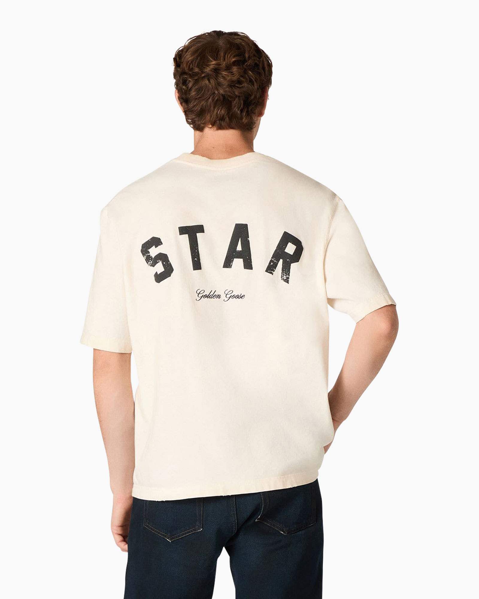 t-shirt, korte mouw, crème kleur, grafische achterkant, ster tekst