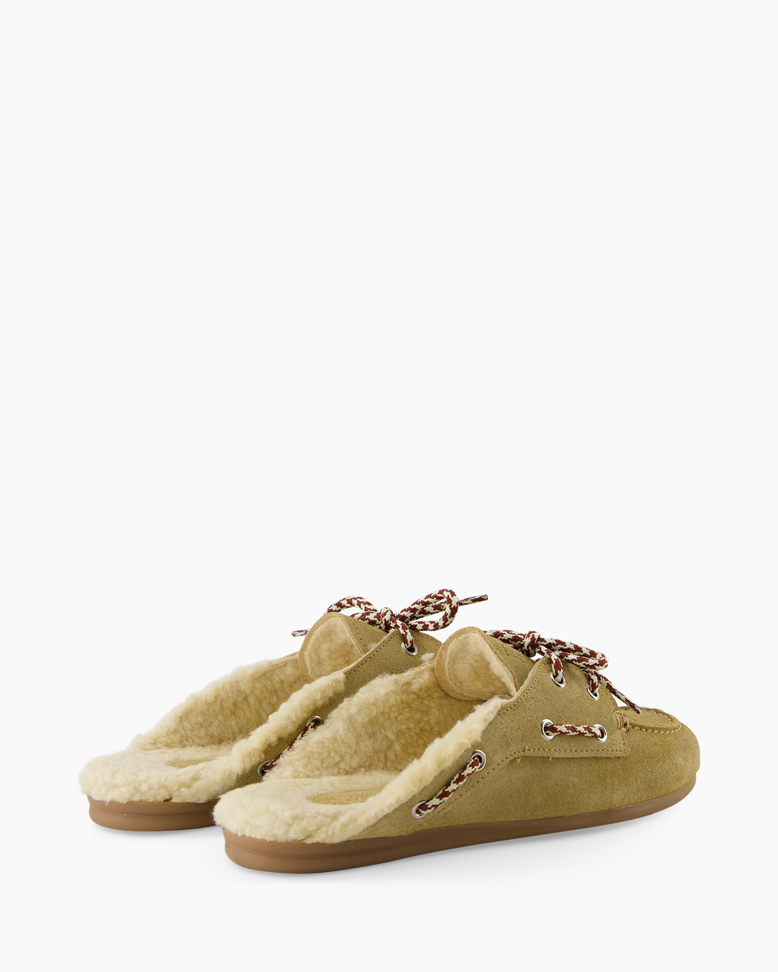 slippers, moccasins, bontkraagvoering, suede, bruin