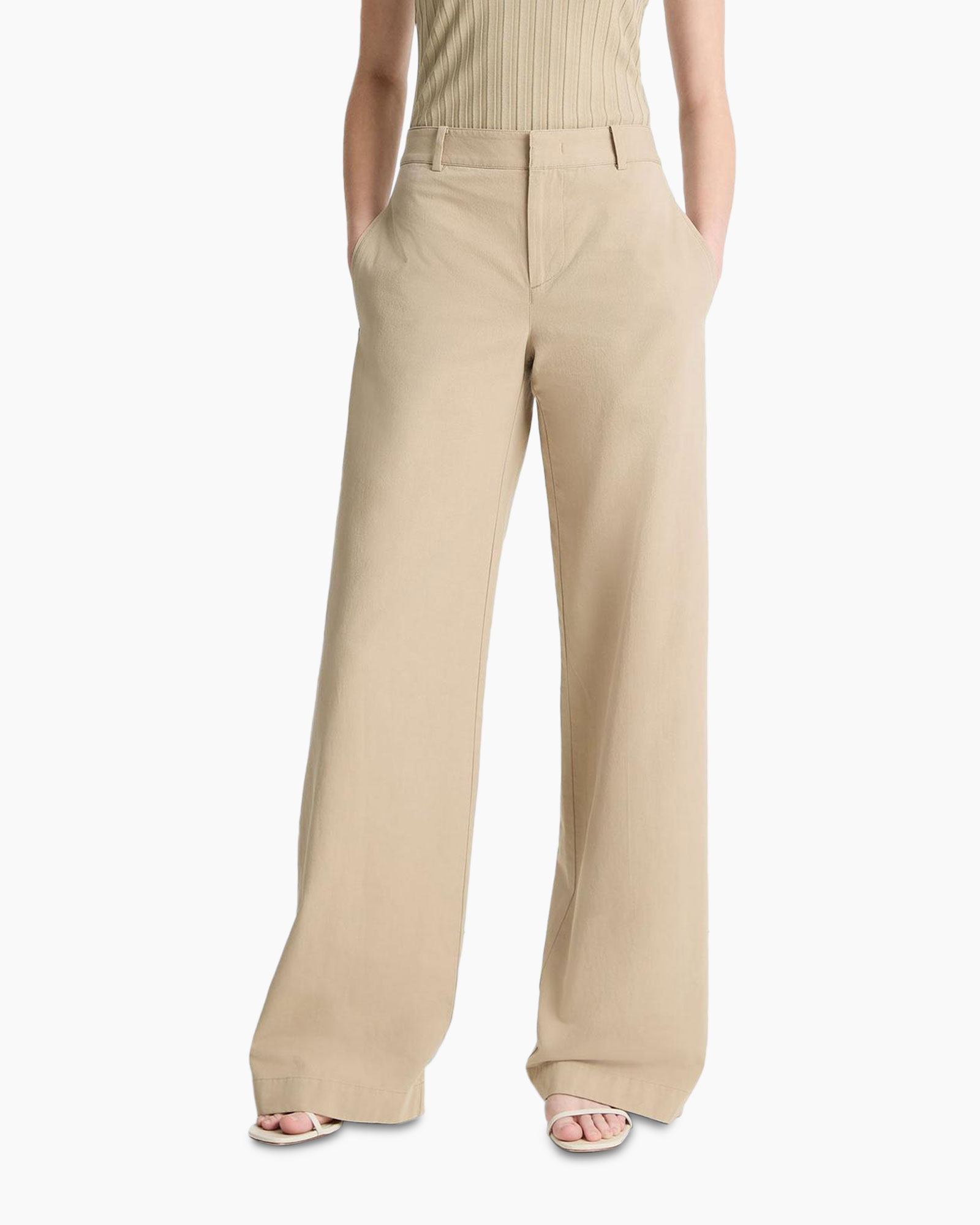 Broek Cotton Wide Leg Bruin