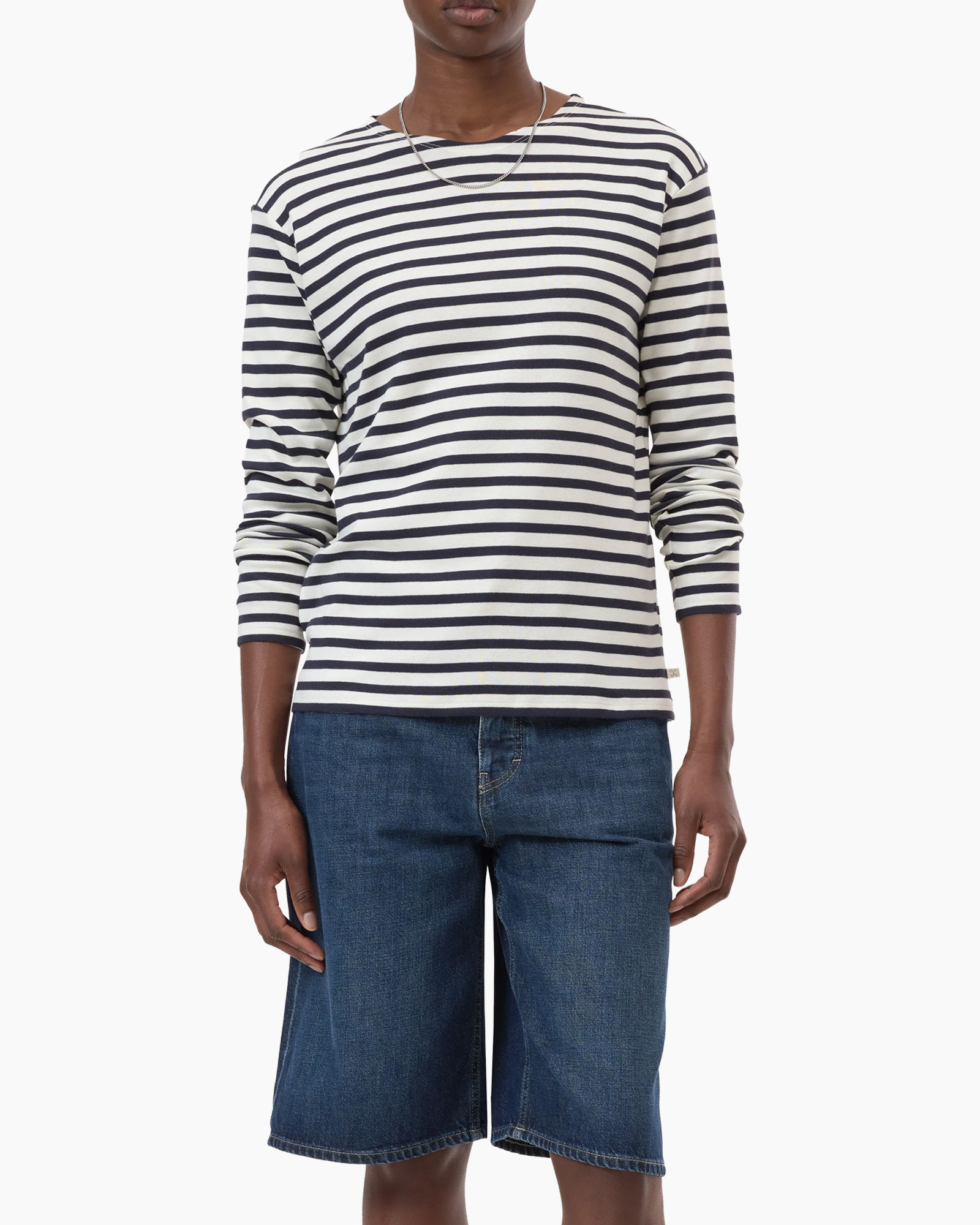 gestreept shirt, lange mouwen, marineblauw wit, rond hals, brei shirt