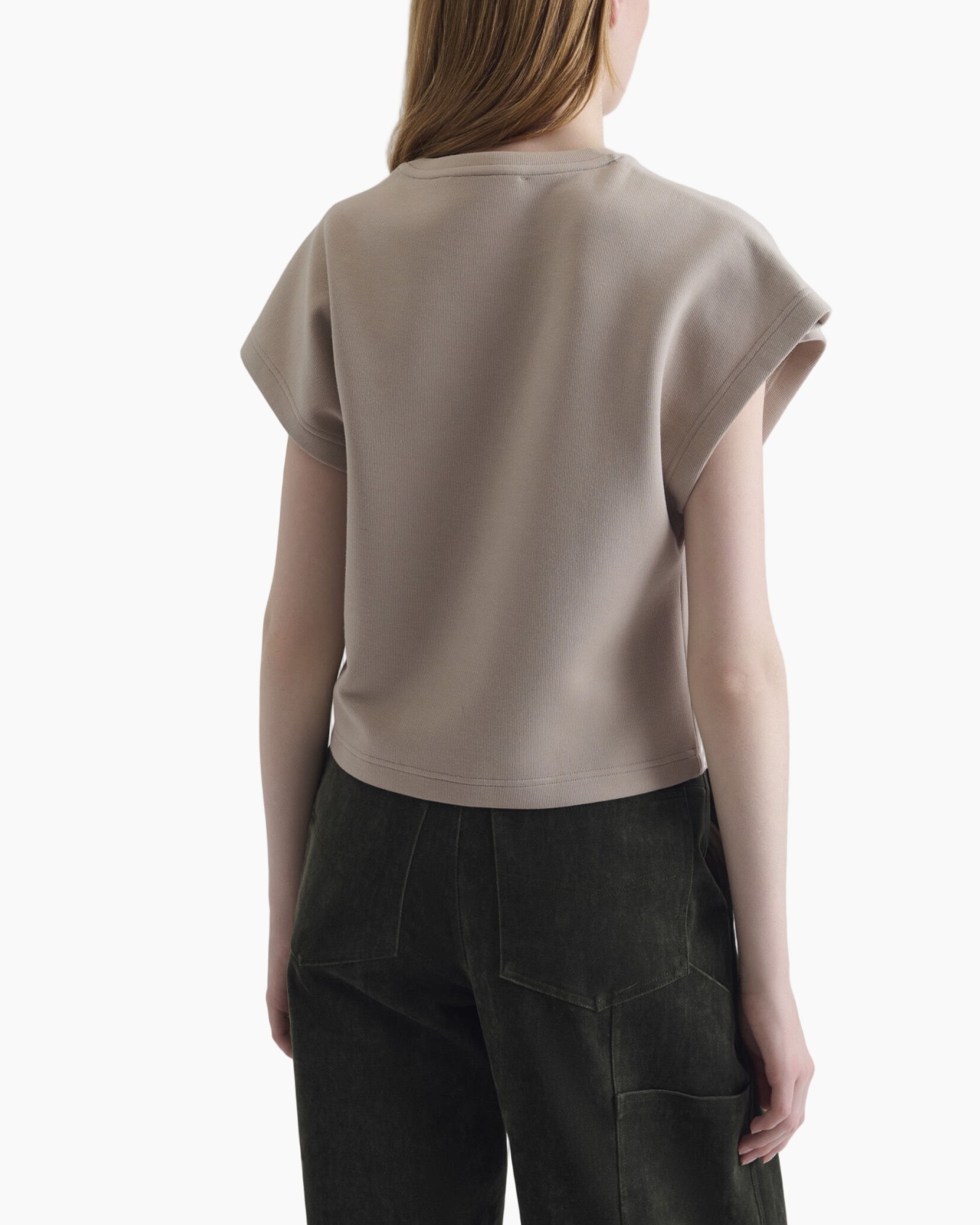 hemd, top, beige, korte mouwen, riem