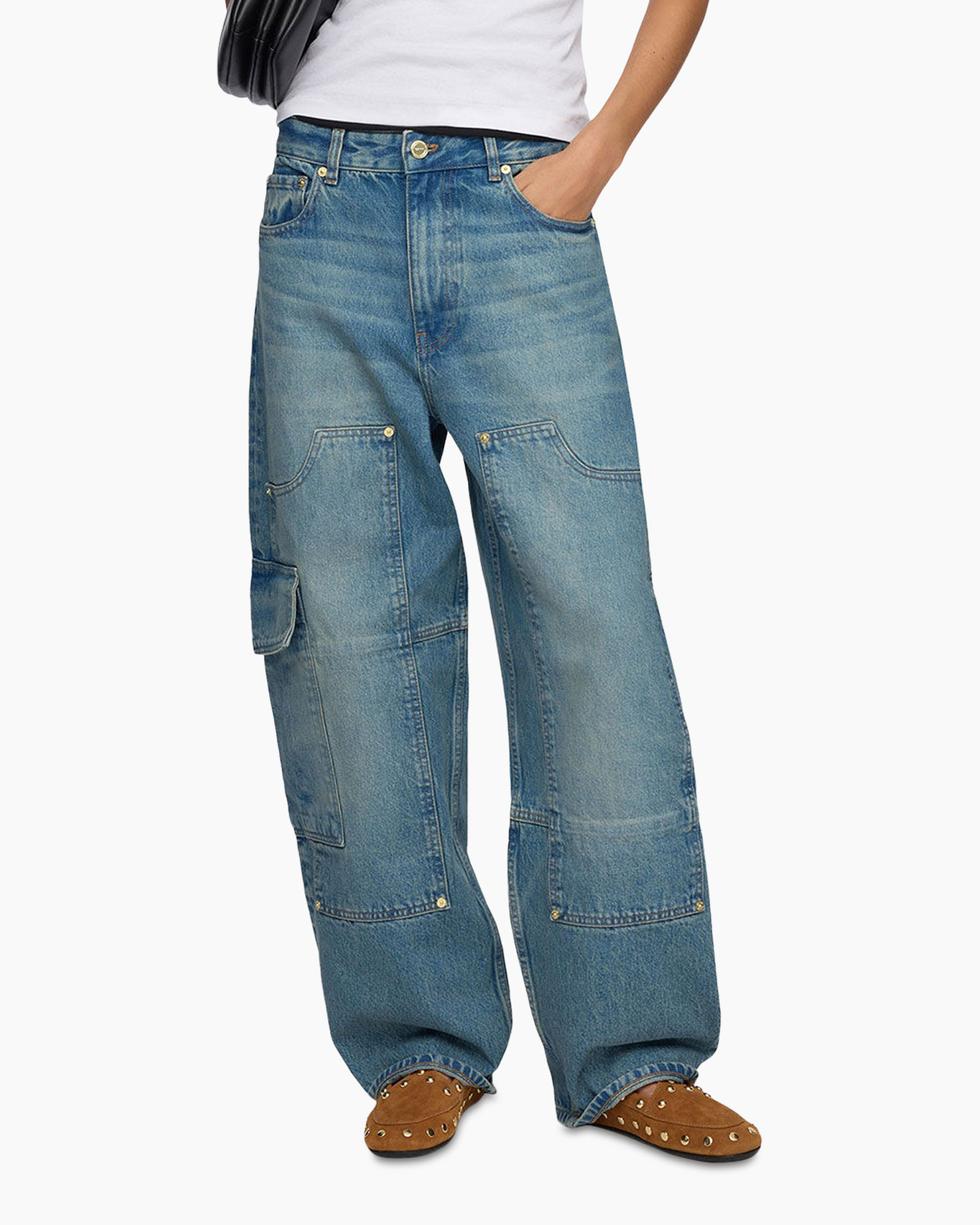 denim, jeans, baggy, patch pockets, distressed
