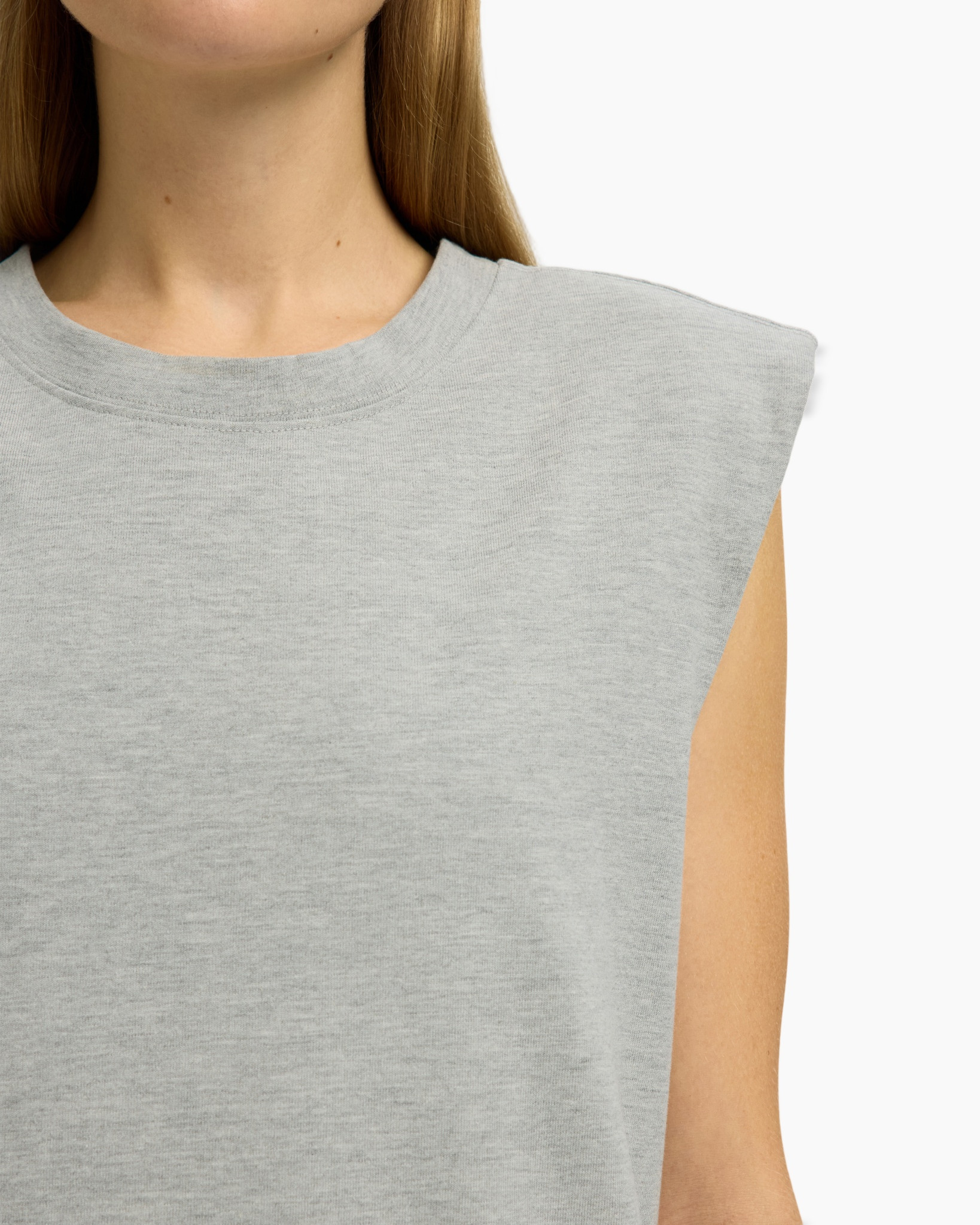 sleeveless, tank top, gray, jersey, crew neck