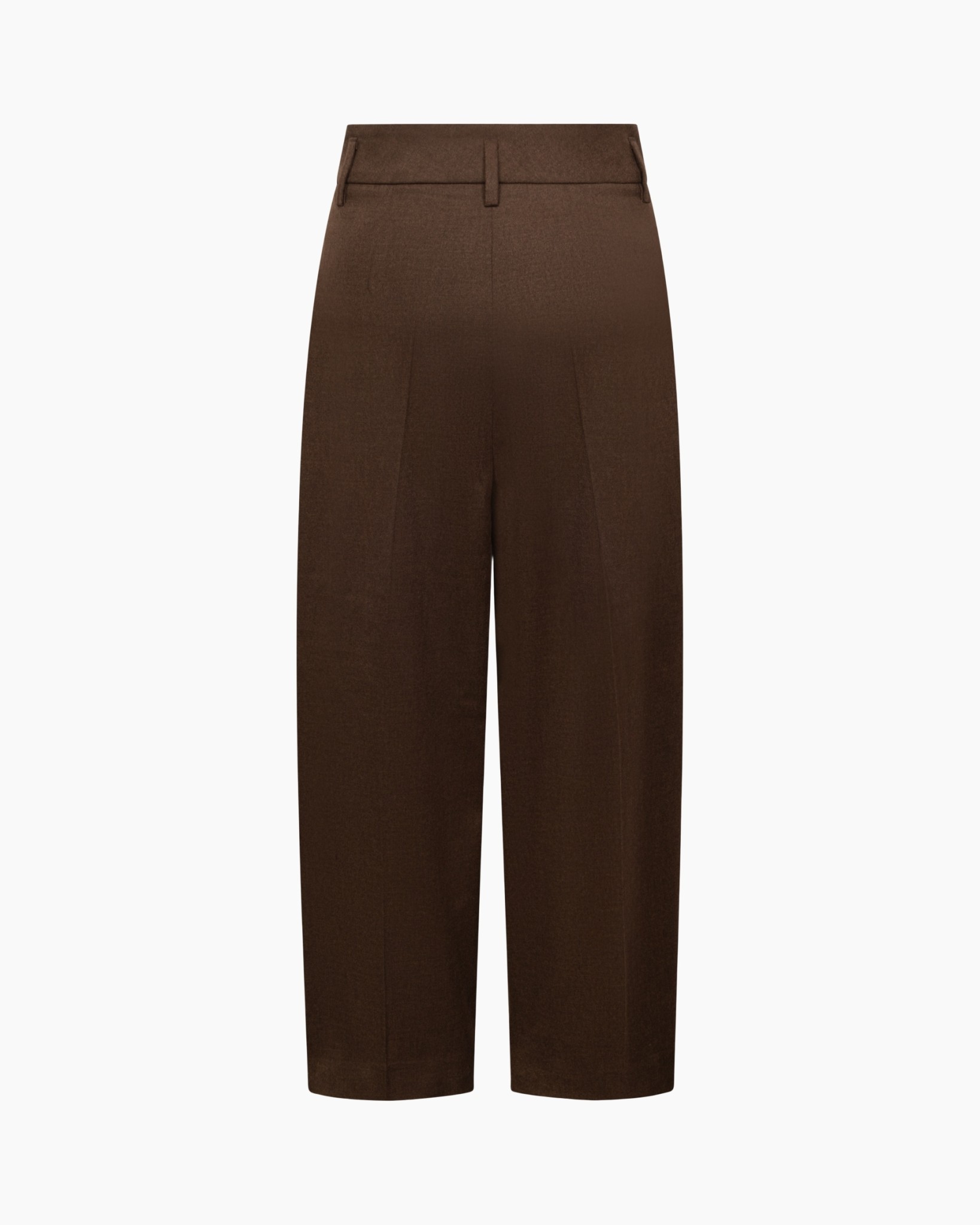 broek, broeken, bruin, wijd uitlopende, plooien