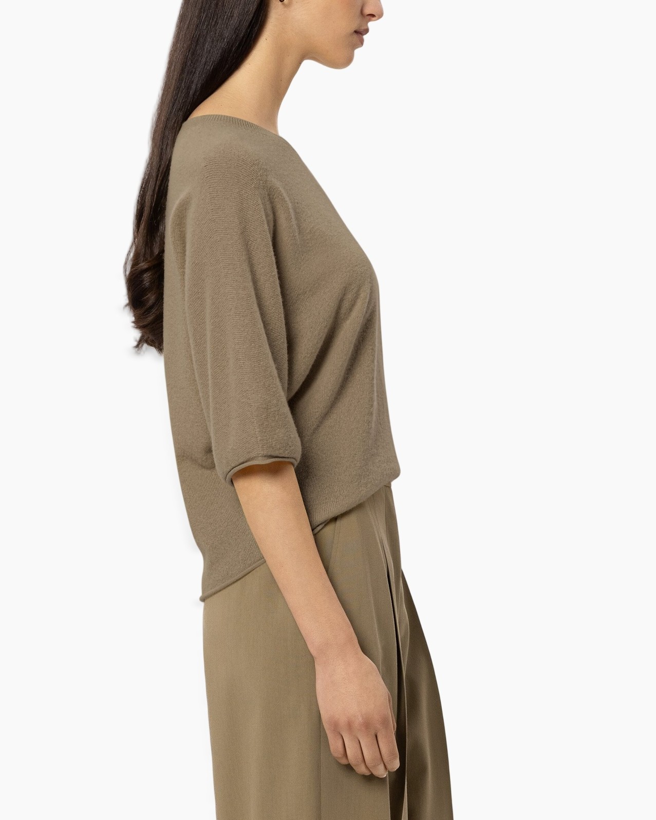 gebreide trui, beige top, lange mouwen, rond hals, casual top